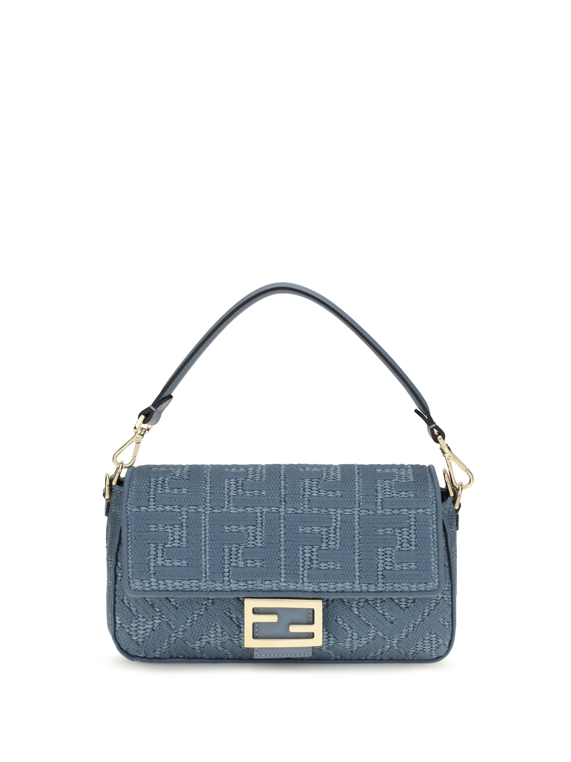 Fendi Women Medium Woven Raffia Shoulder Bag With Ff Embroidery FENDI