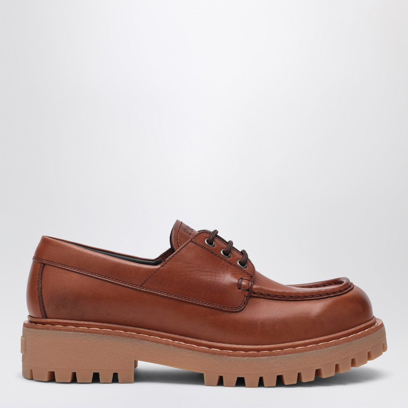 Prada Laced Moccasins In Cognac Leather Men PRADA