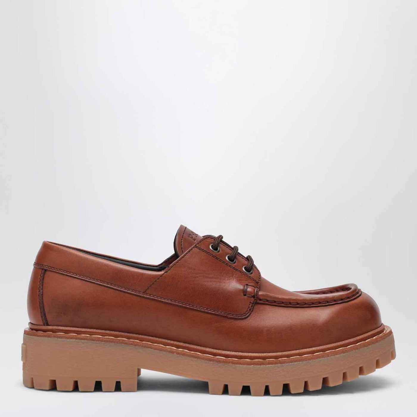 Prada Laced Moccasins In Cognac Leather Men PRADA