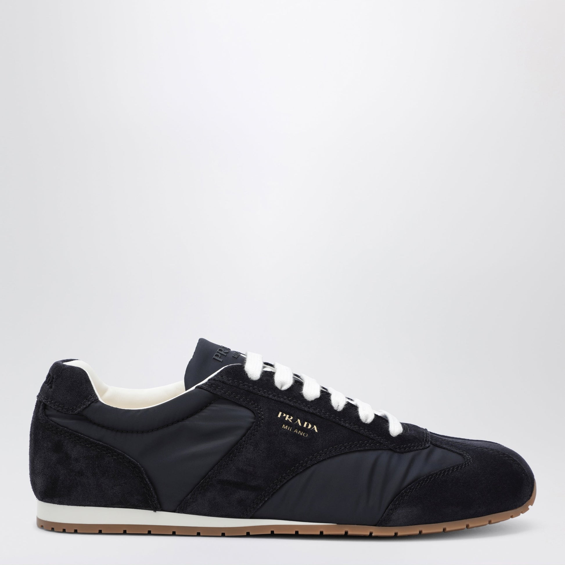 Prada Blue Fabric And Suede Sneakers Men PRADA