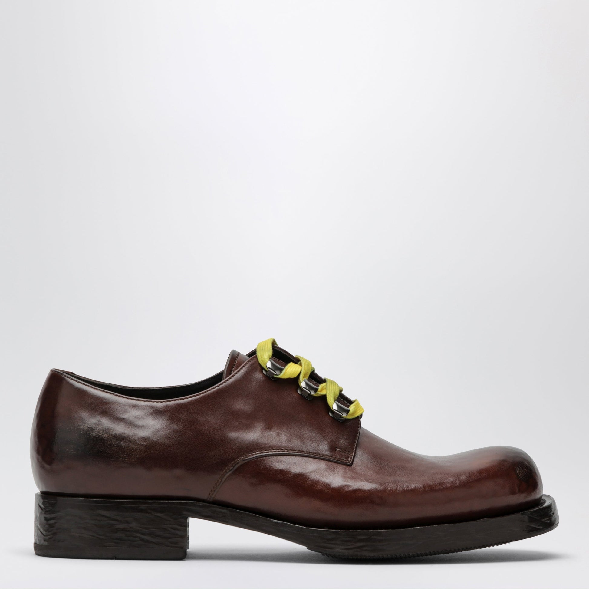 Prada Brown Lace-Up Shoes In Aged Leather Men PRADA