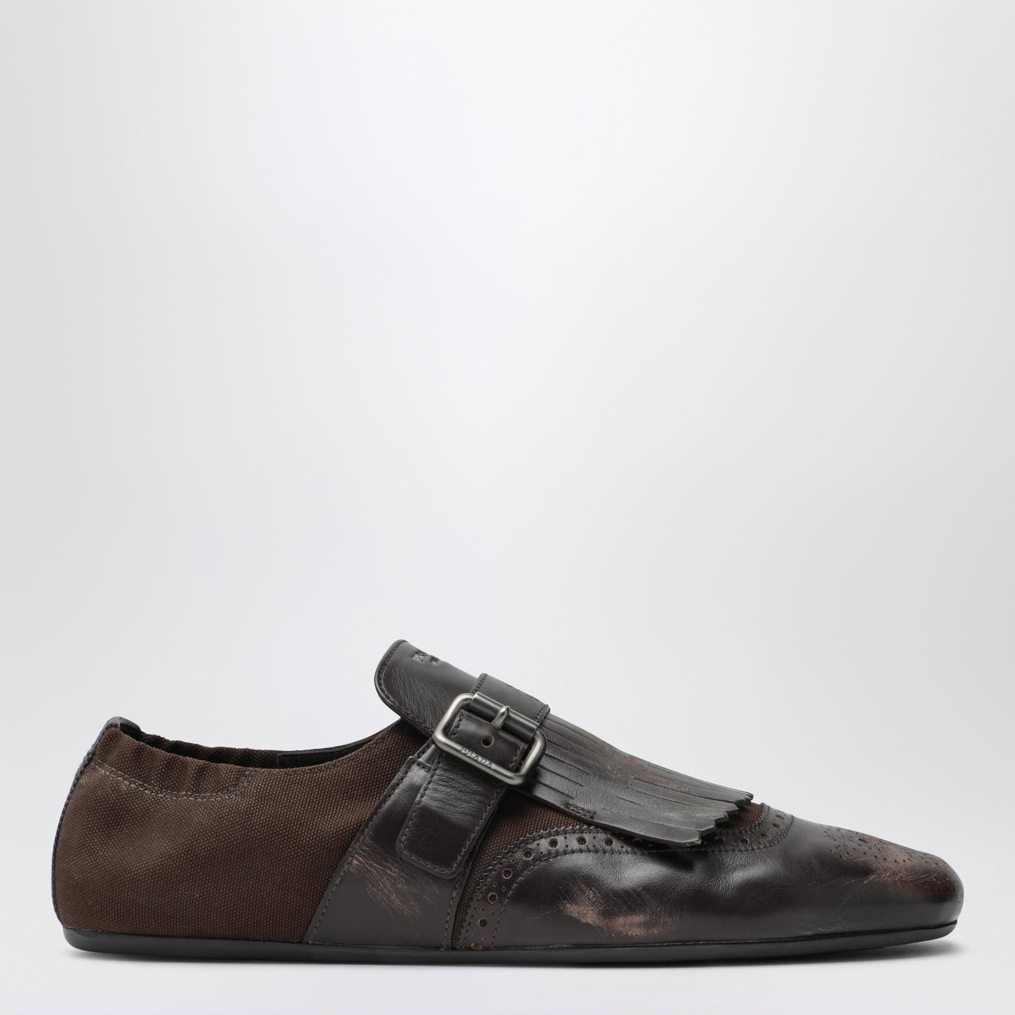 Prada Dark Brown Leather Shuffle Buckle Shoes Men PRADA