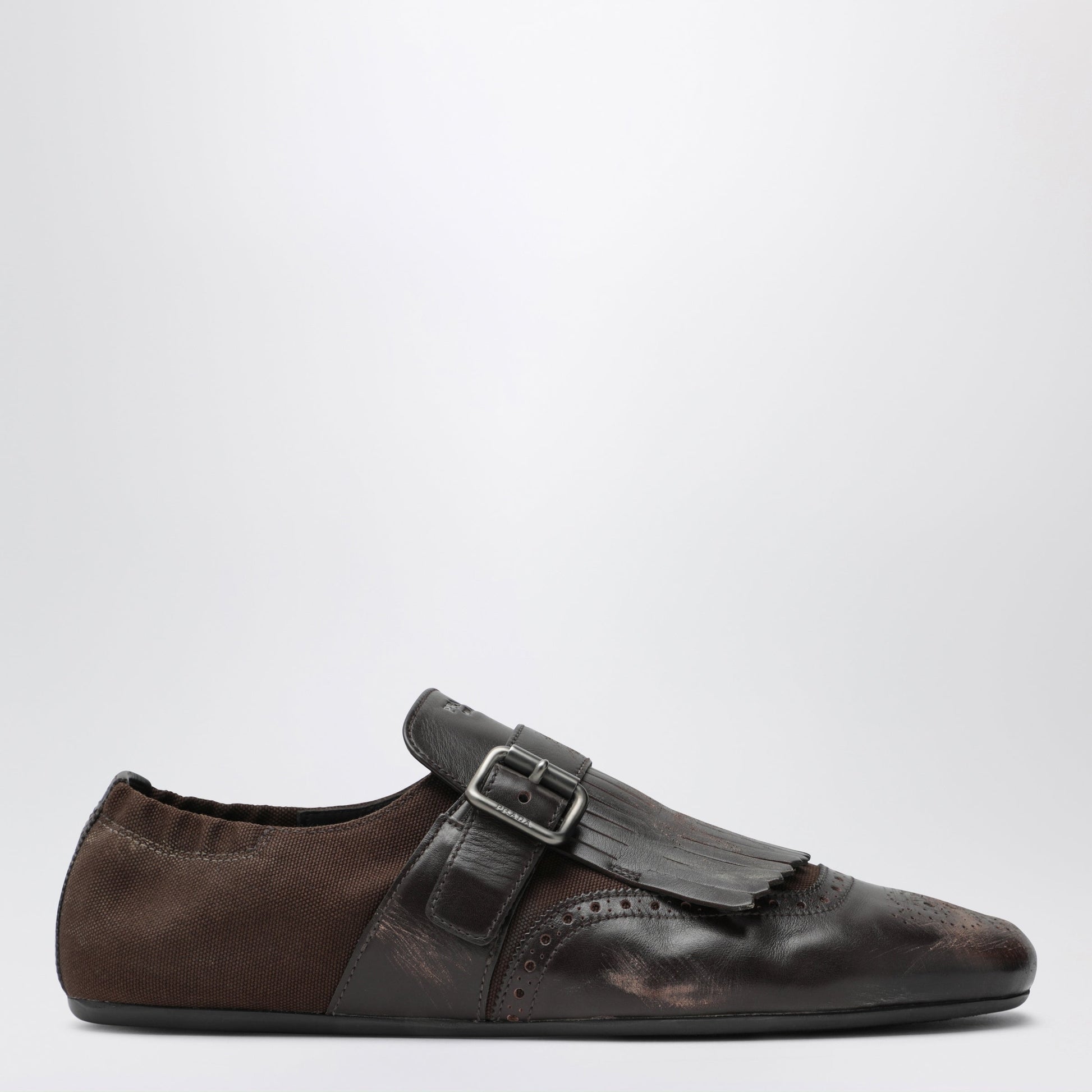 Prada Dark Brown Leather Shuffle Buckle Shoes Men PRADA