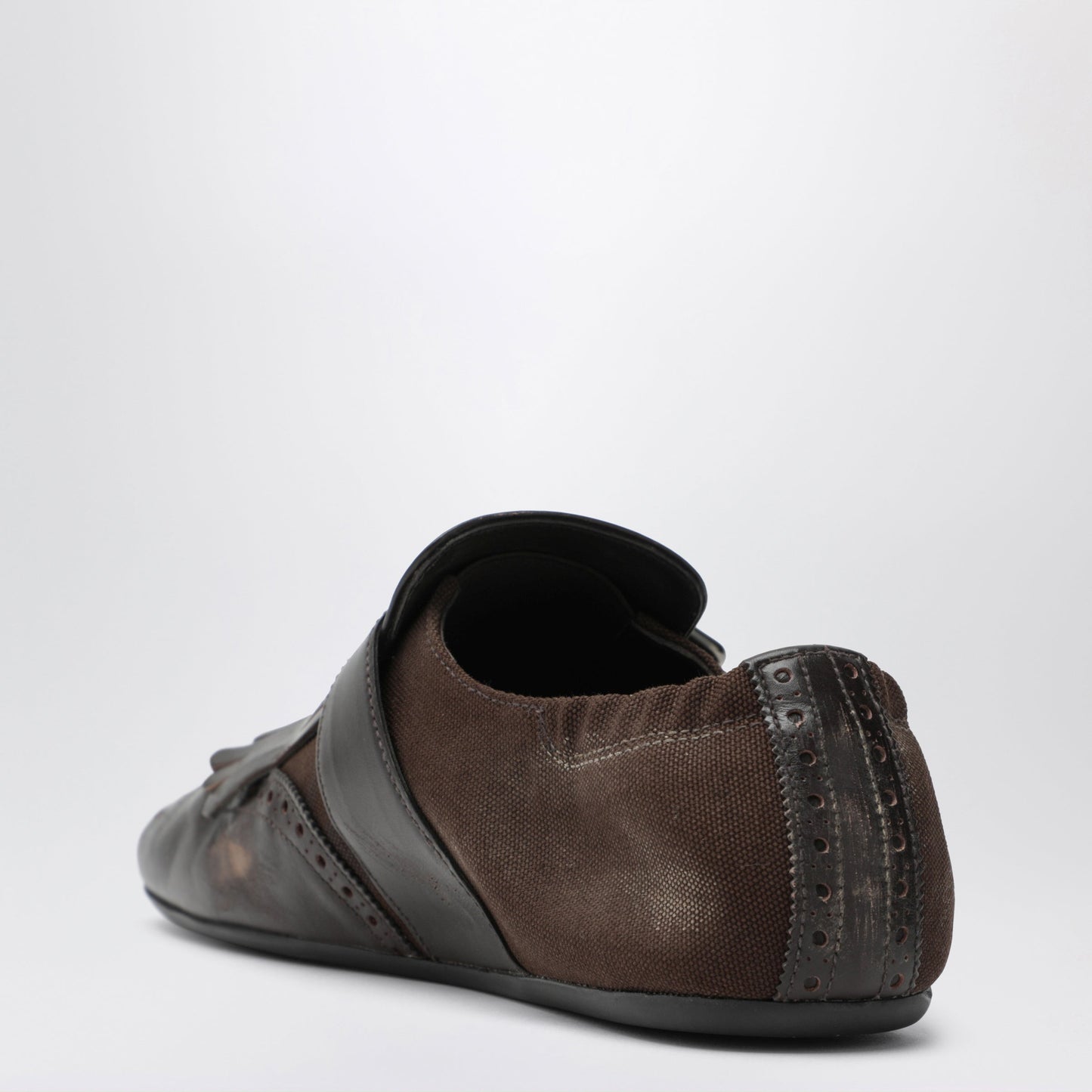 Prada Dark Brown Leather Shuffle Buckle Shoes Men PRADA