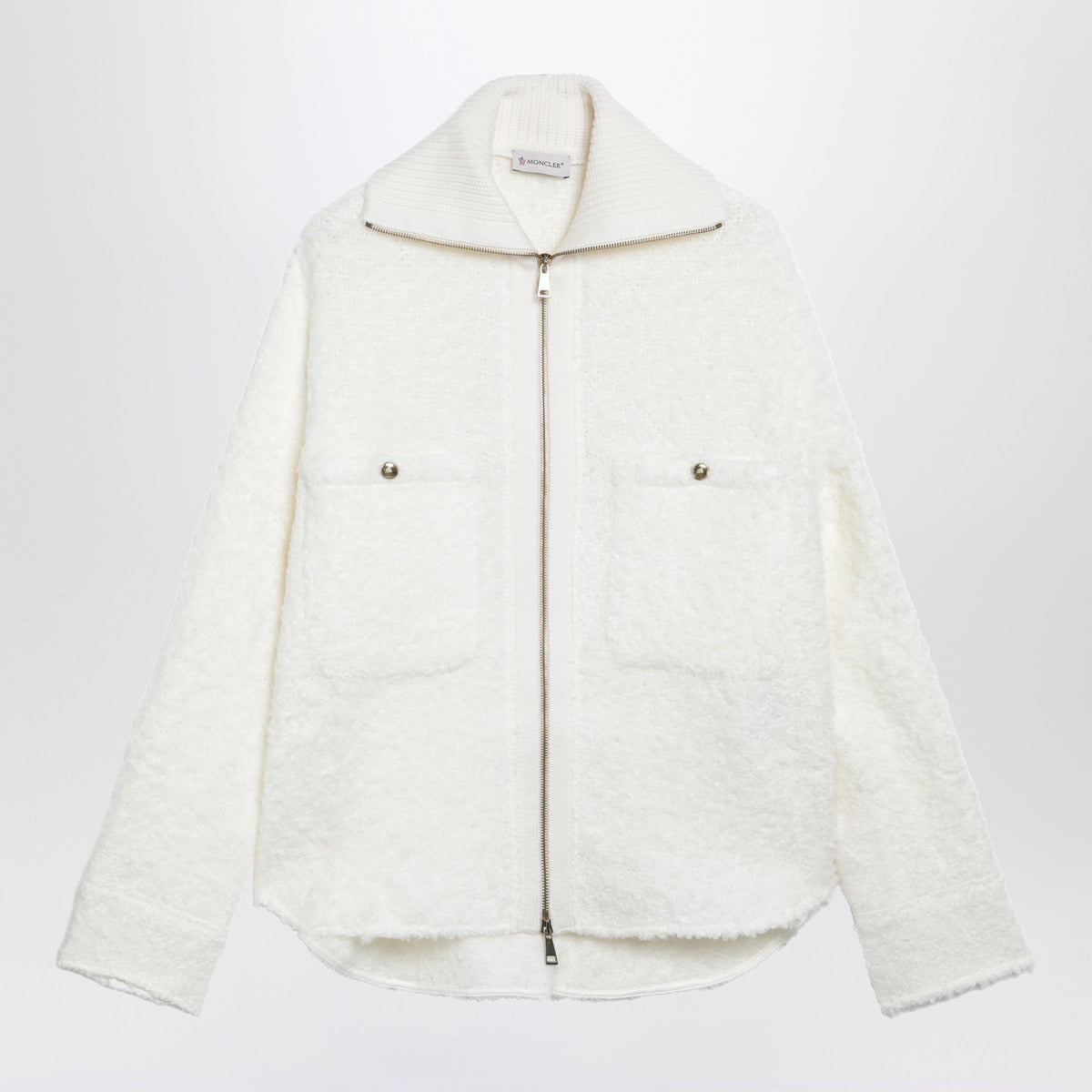 Moncler White Zip-Up Jacket In Boucle Fabric Women MONCLER