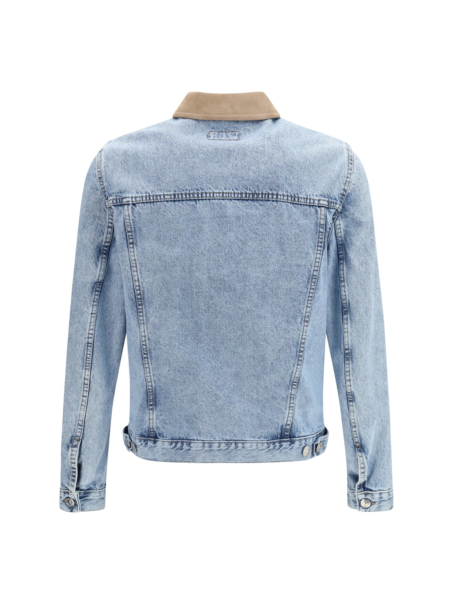 Brunello Cucinelli Men Denim Jacket With Suede Collar BRUNELLO CUCINELLI