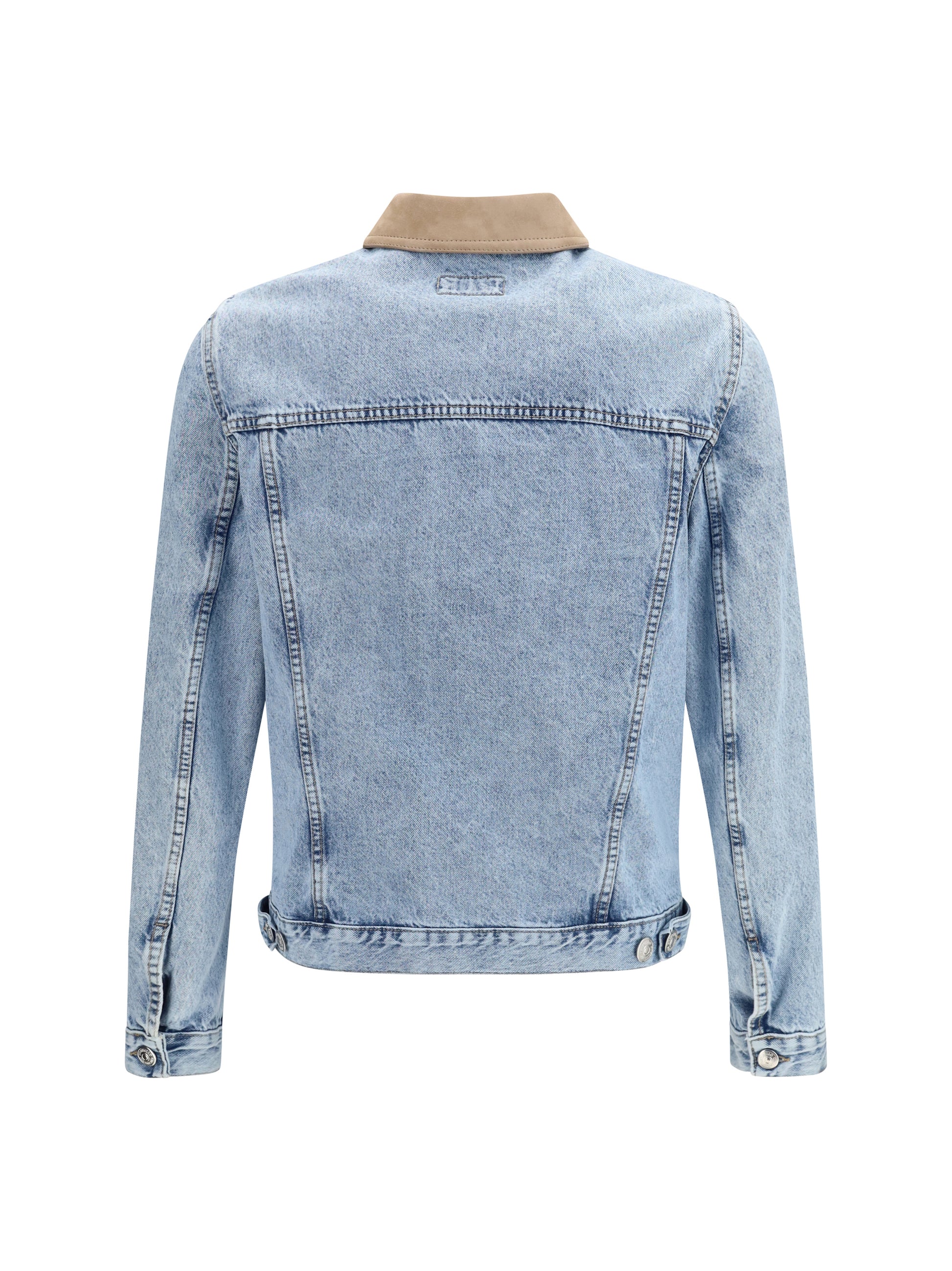Brunello Cucinelli Men Denim Jacket With Suede Collar BRUNELLO CUCINELLI