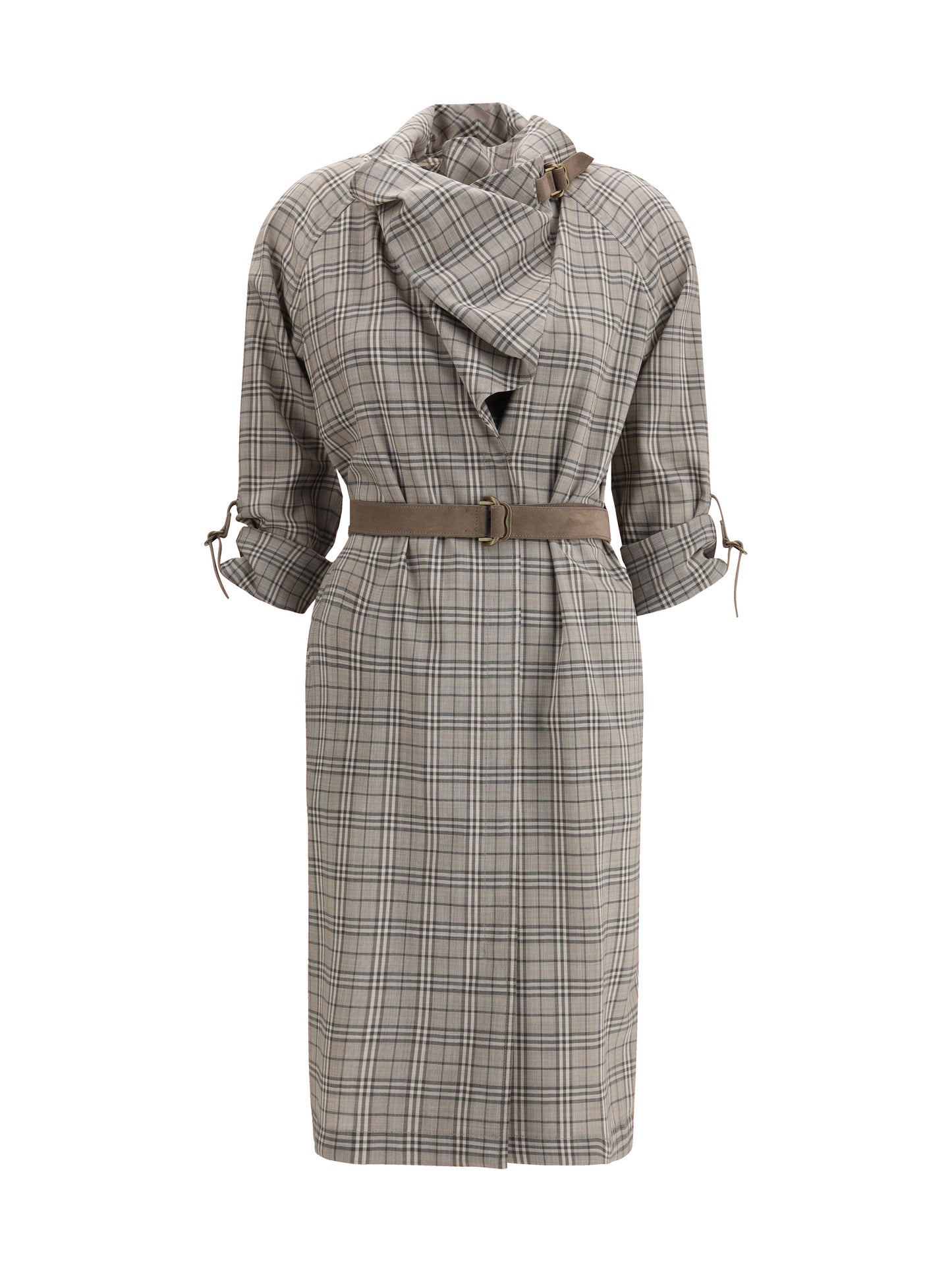 Burberry Women Wool Check Dress With A Shawl Collar BURBERRY