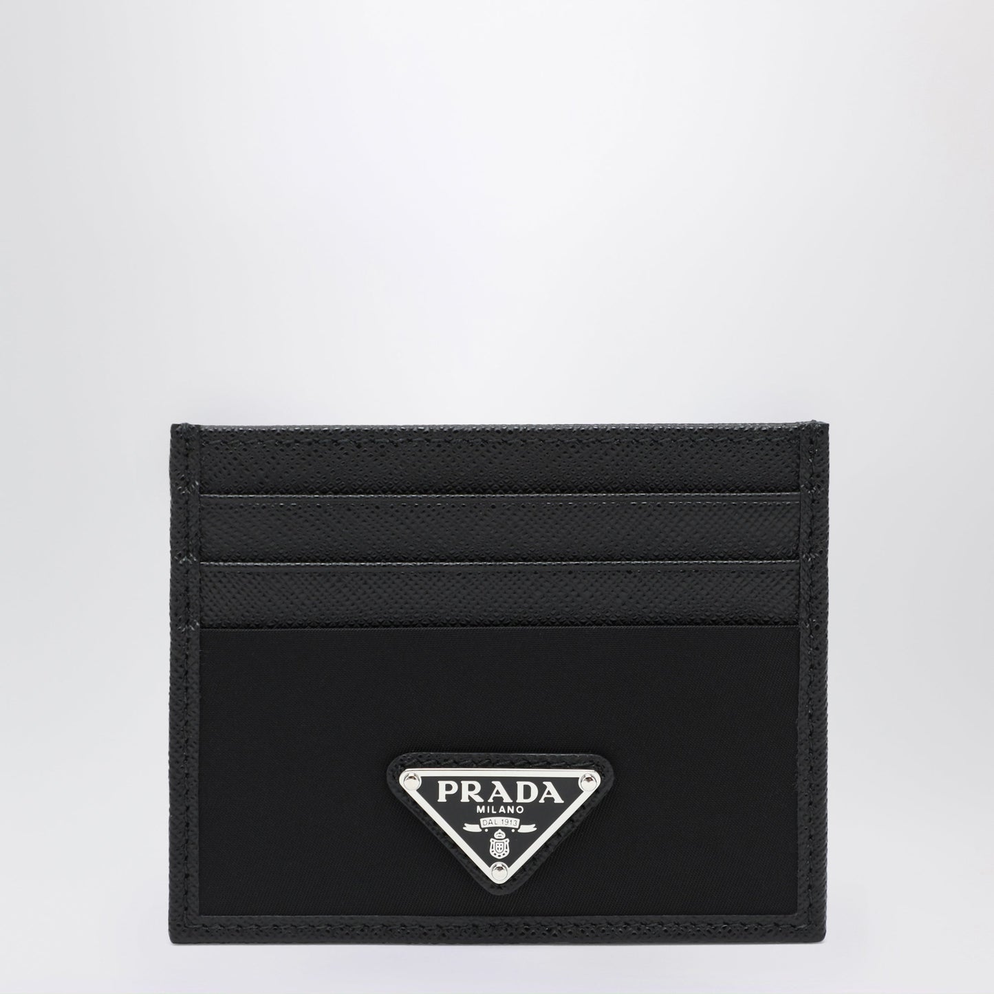 Prada Black Saffiano Card Case With Logo Triangle Men PRADA