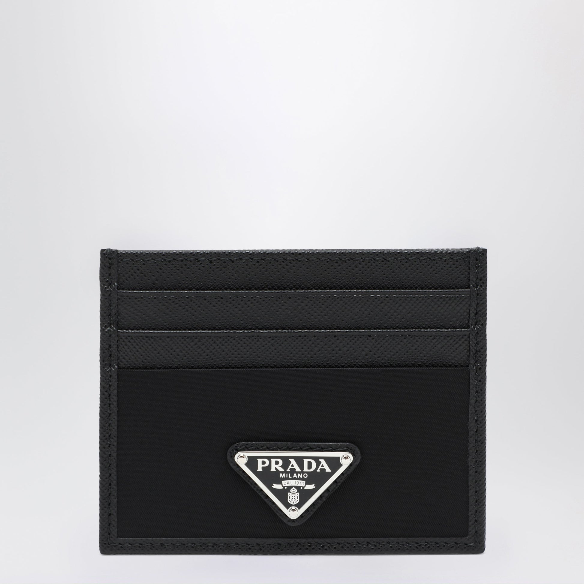Prada Black Saffiano Card Case With Logo Triangle Men PRADA