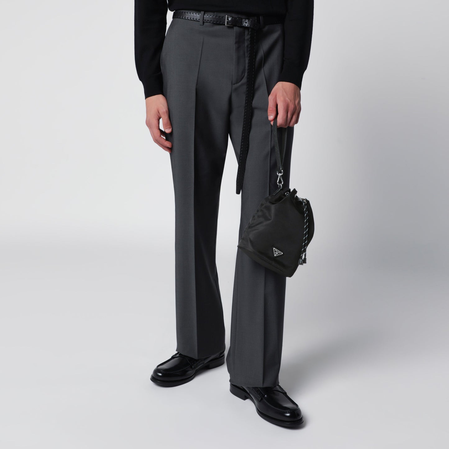 Prada Speedrock Pouch In Black Re-Nylon And Leather Men PRADA
