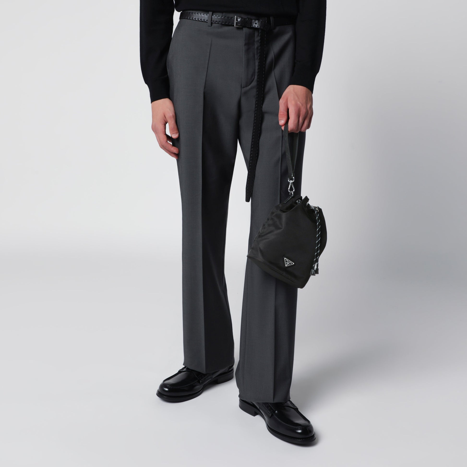 Prada Speedrock Pouch In Black Re-Nylon And Leather Men PRADA