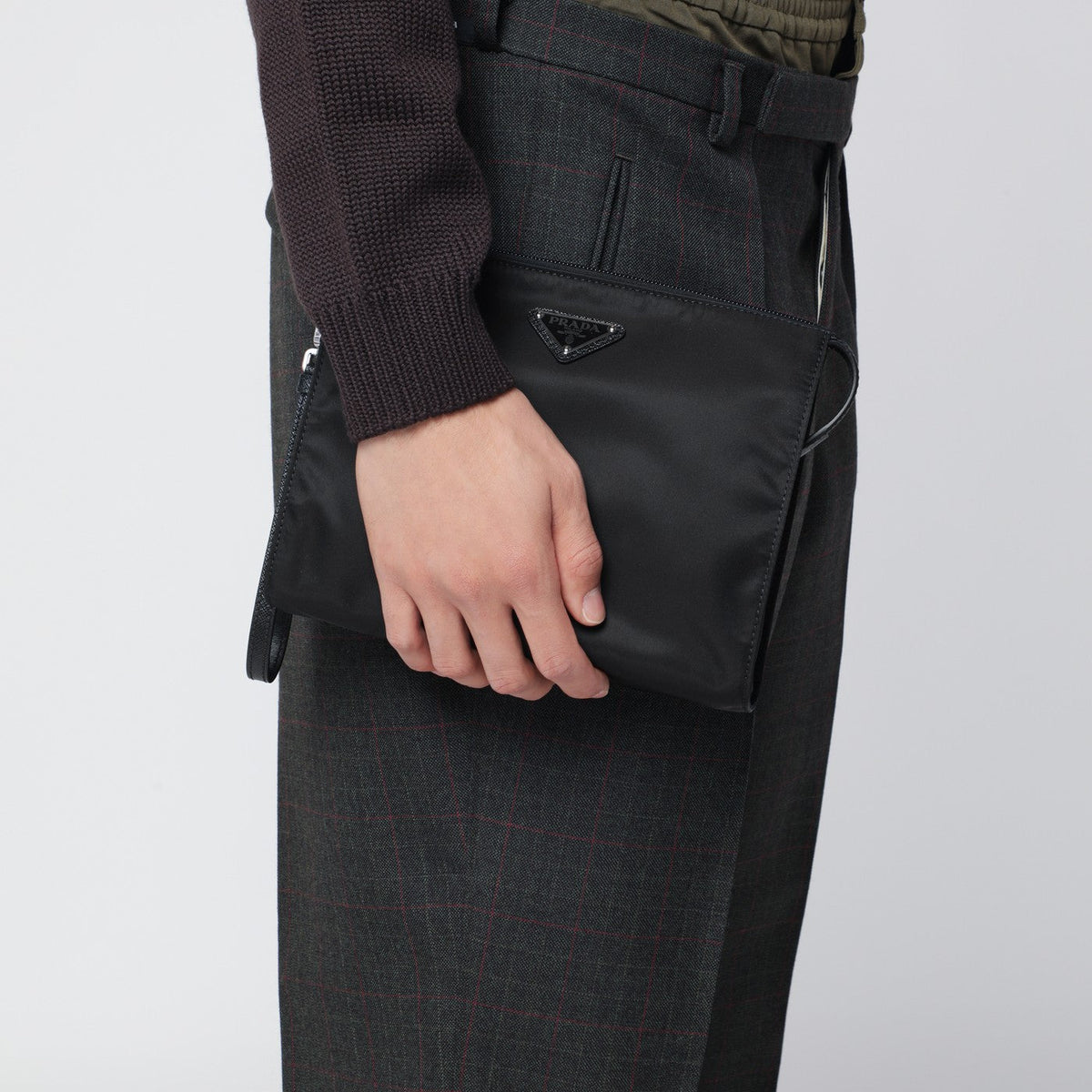 Prada Black Pouch In Re-Nylon And Saffiano Men PRADA