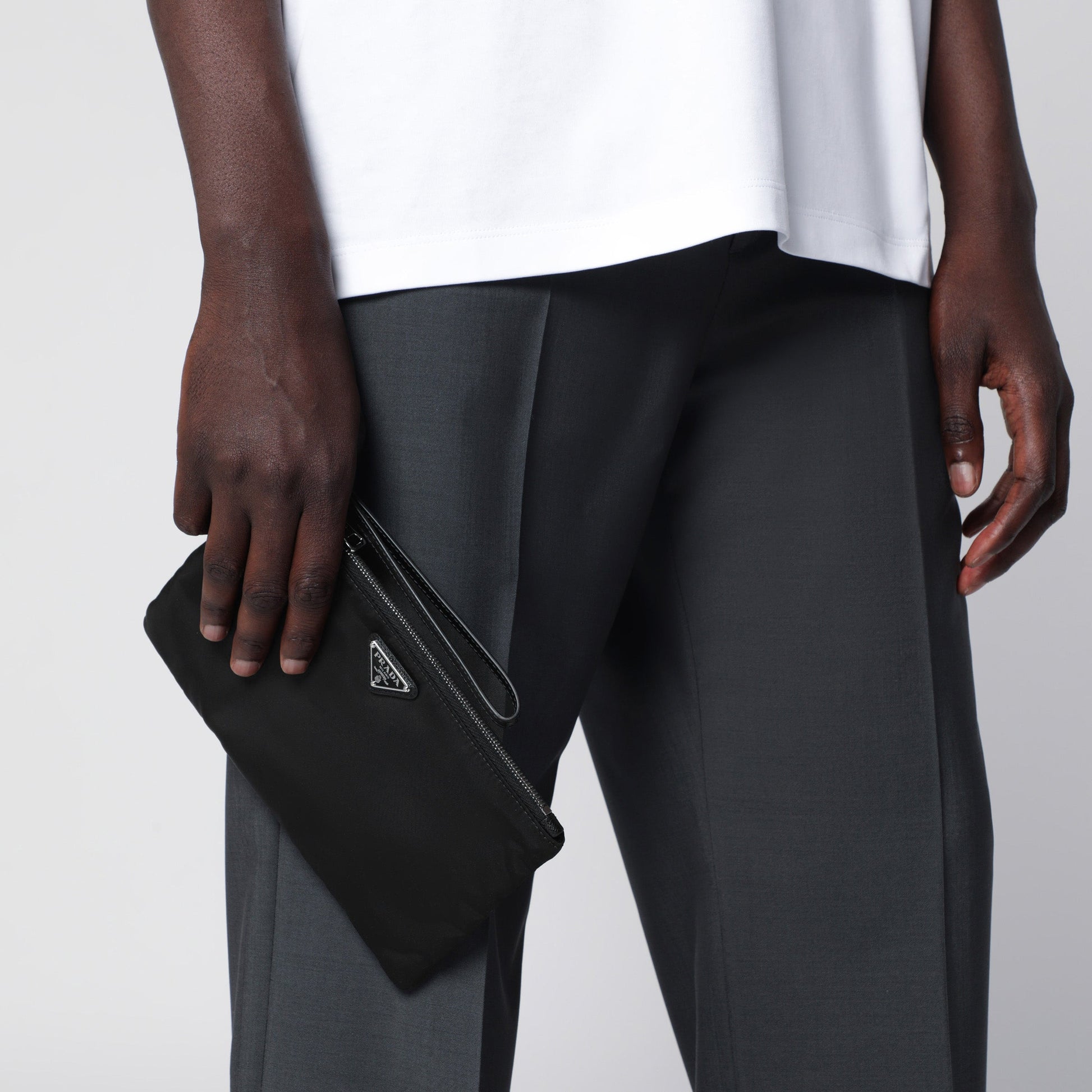 Prada Mera Pouch In Re-Nylon And Saffiano Leather Men PRADA