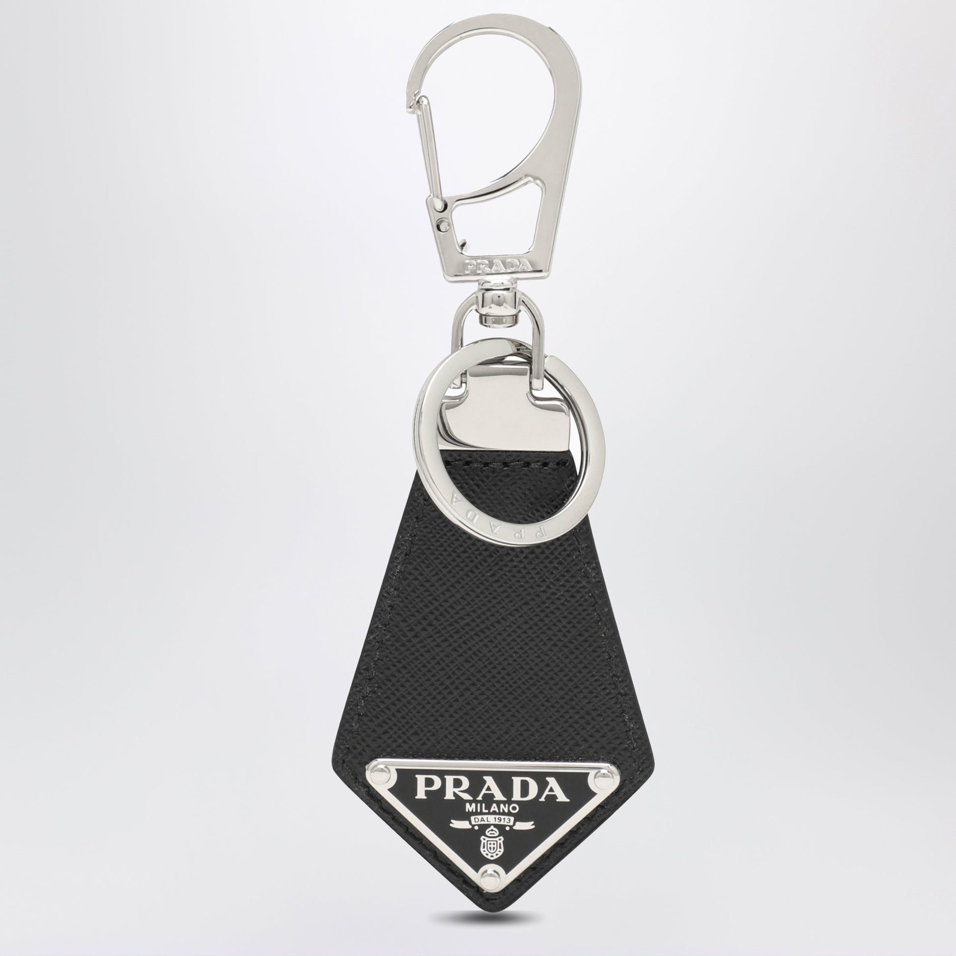 Prada Black Saffiano Key Holder With Logo Men PRADA