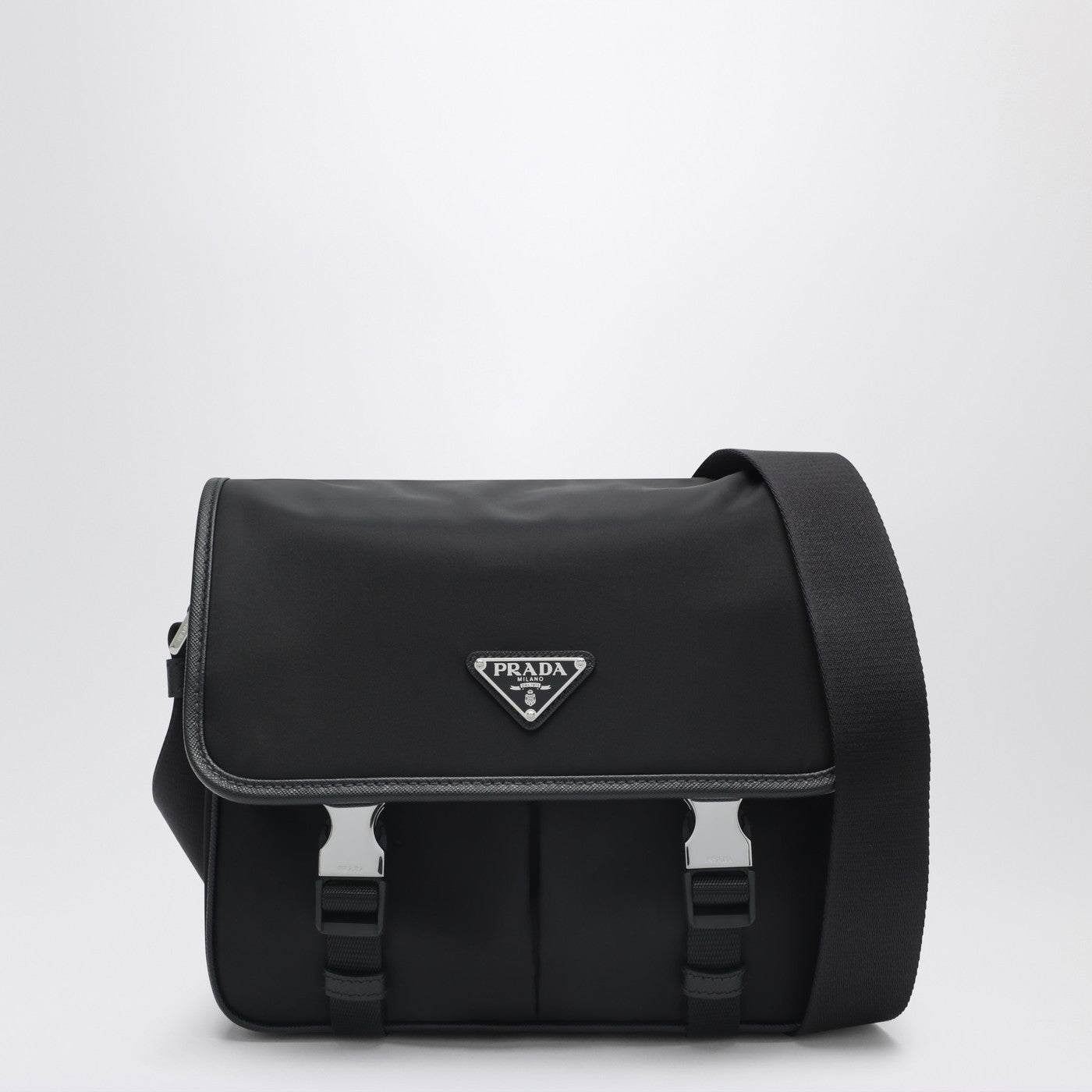 Prada Black Shoulder Bag In Re-Nylon And Saffiano Leather Men PRADA