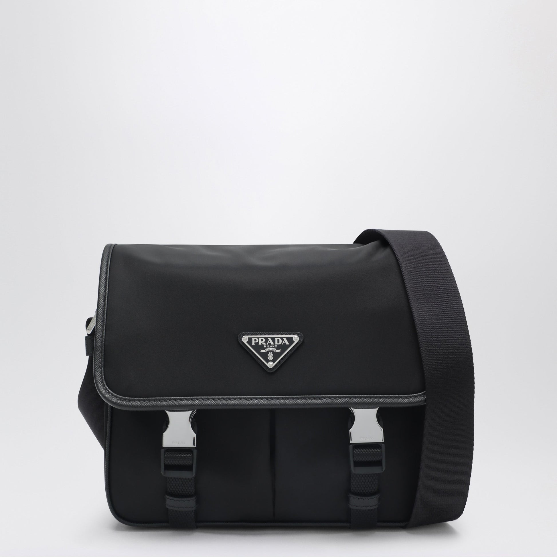 Prada Black Shoulder Bag In Re-Nylon And Saffiano Leather Men PRADA