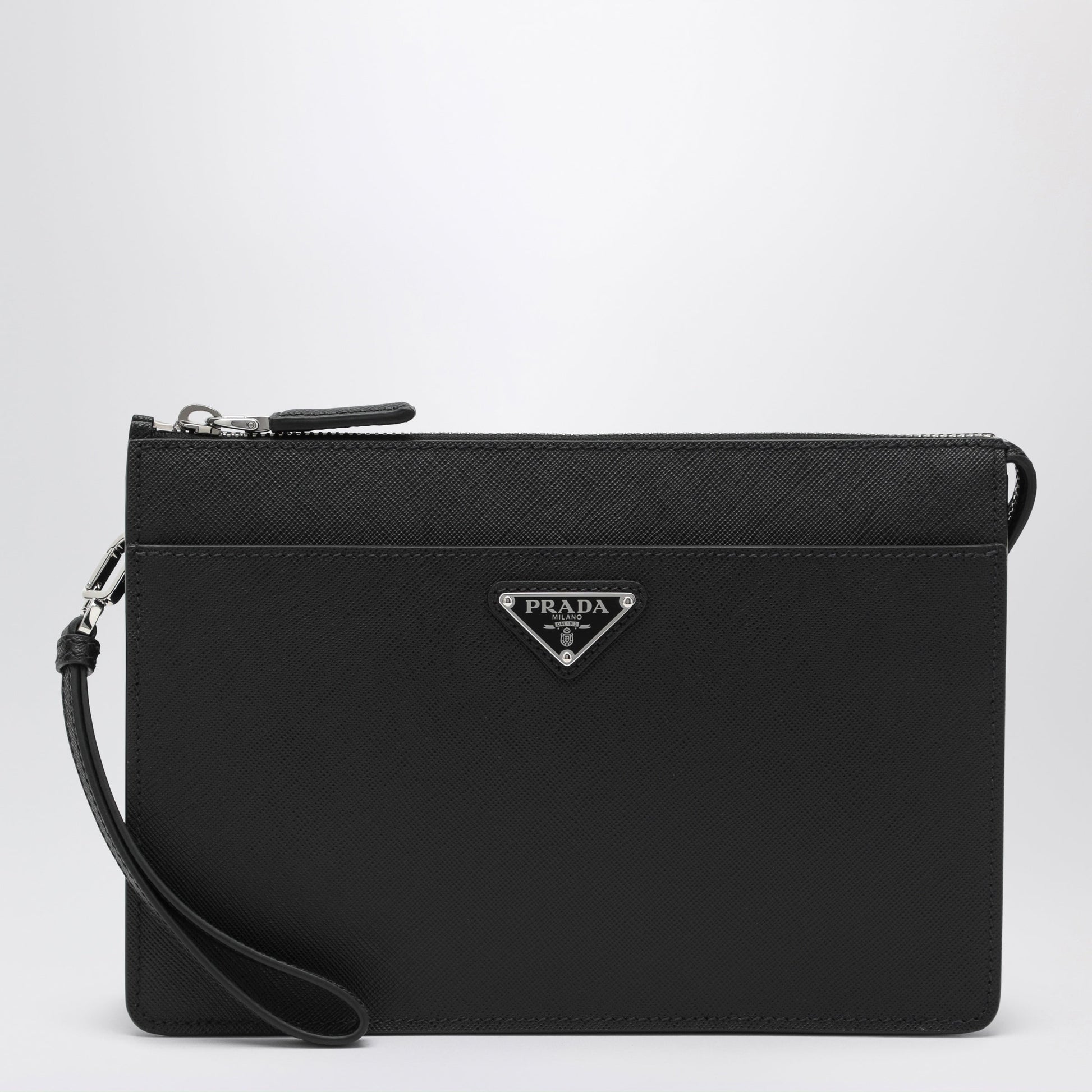 Prada Black Saffiano Leather Pouch Men PRADA