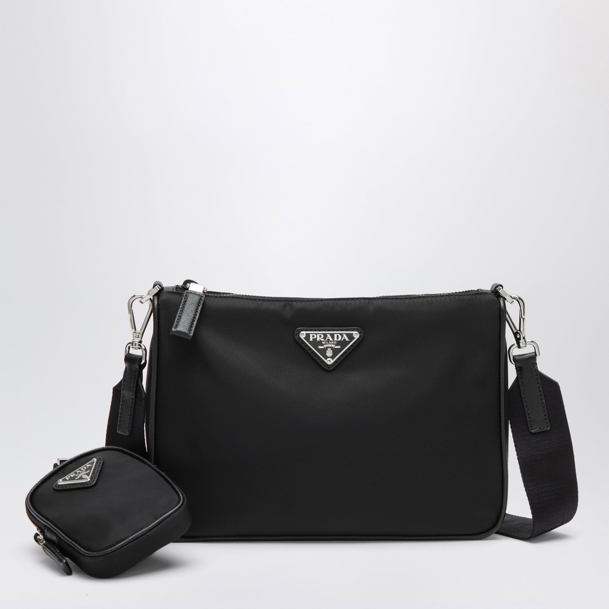 Prada Black Cross-Body Bag In Re-Nylon And Saffiano Leather Men PRADA