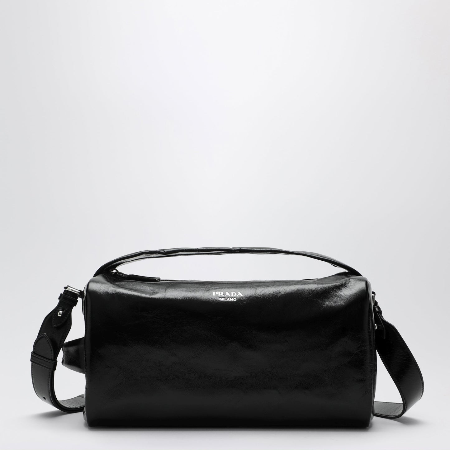 Prada Black Leather Bag With Glossy Finish Men PRADA