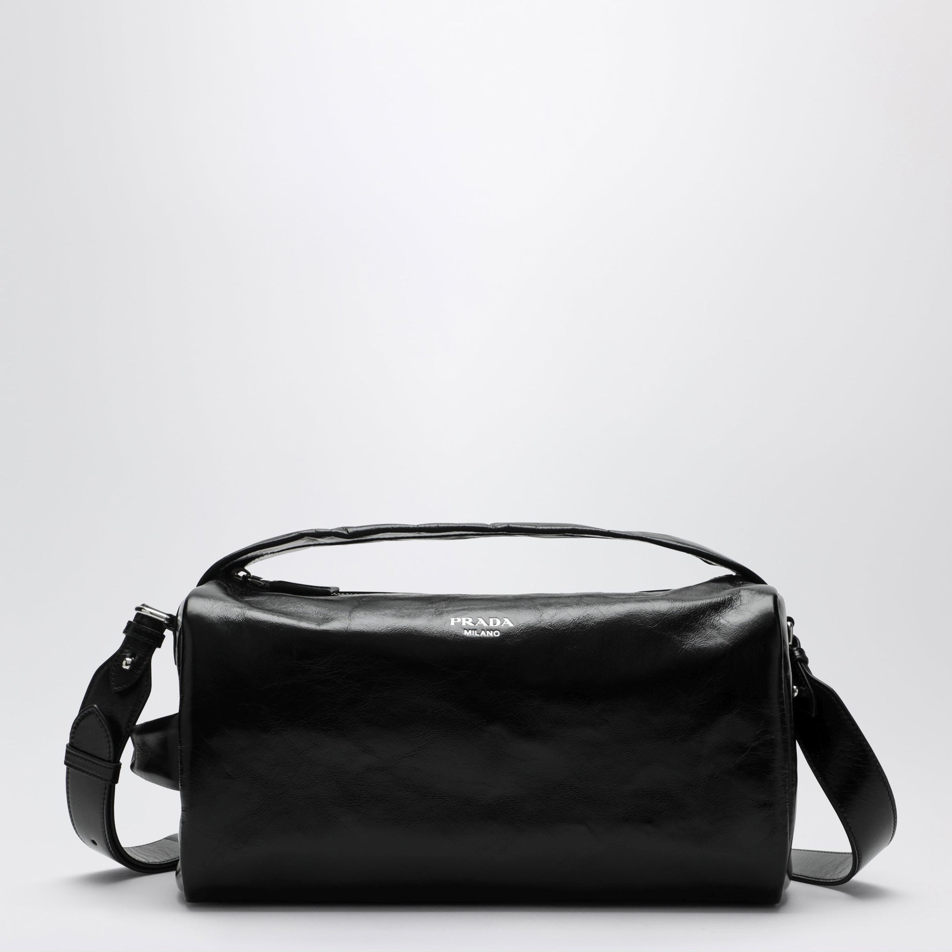 Prada Black Leather Bag With Glossy Finish Men PRADA