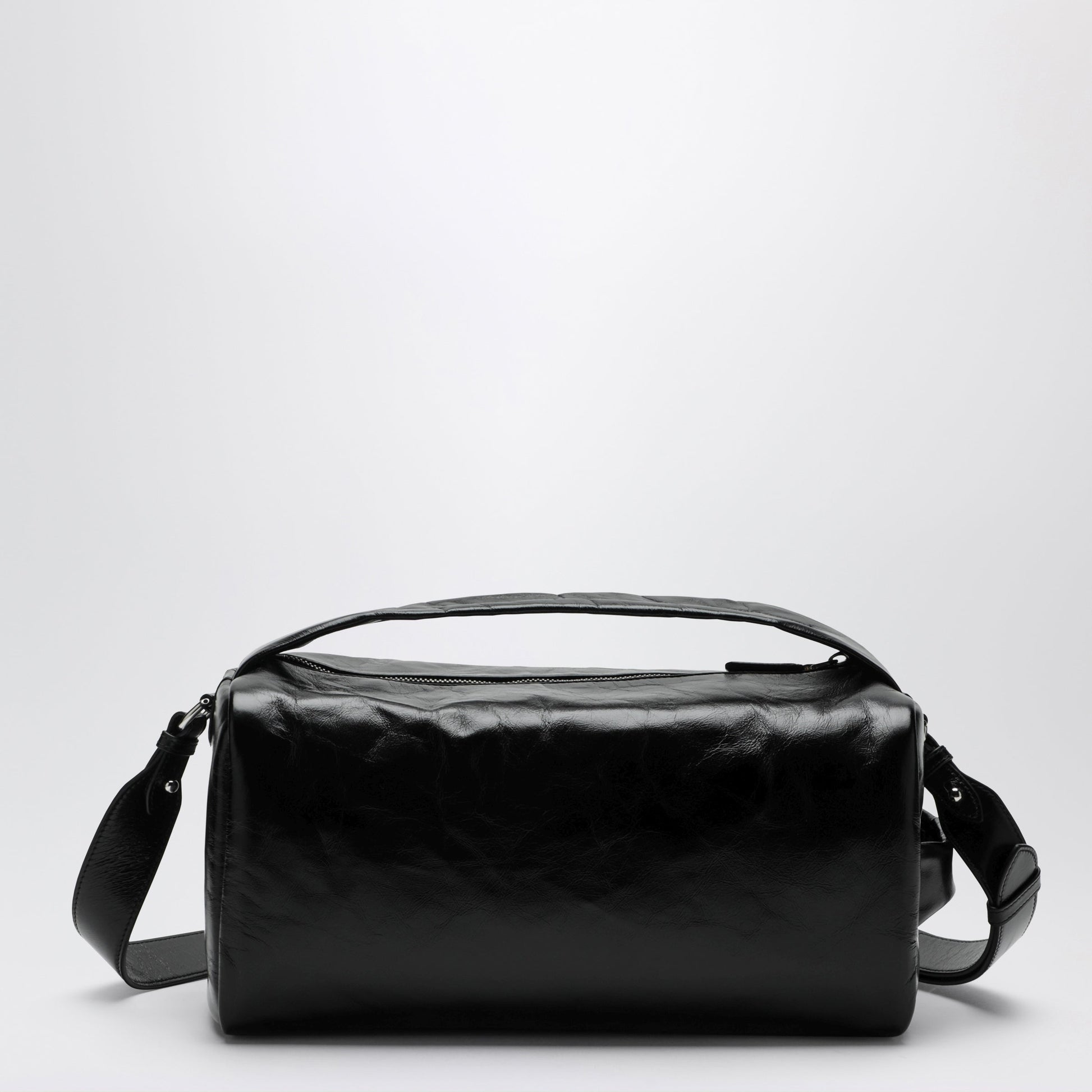 Prada Black Leather Bag With Glossy Finish Men PRADA