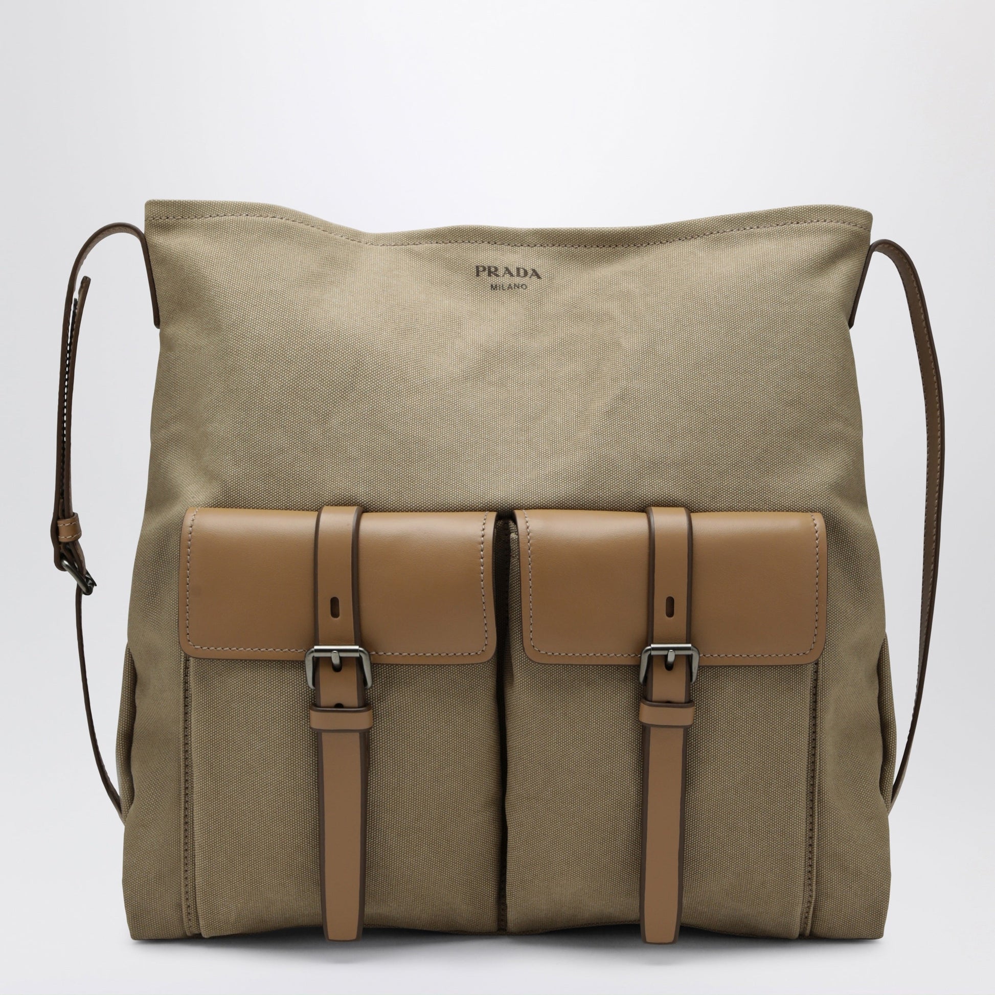 Prada Khaki Prada Route Canvas And Leather Crossbody Bag Men PRADA