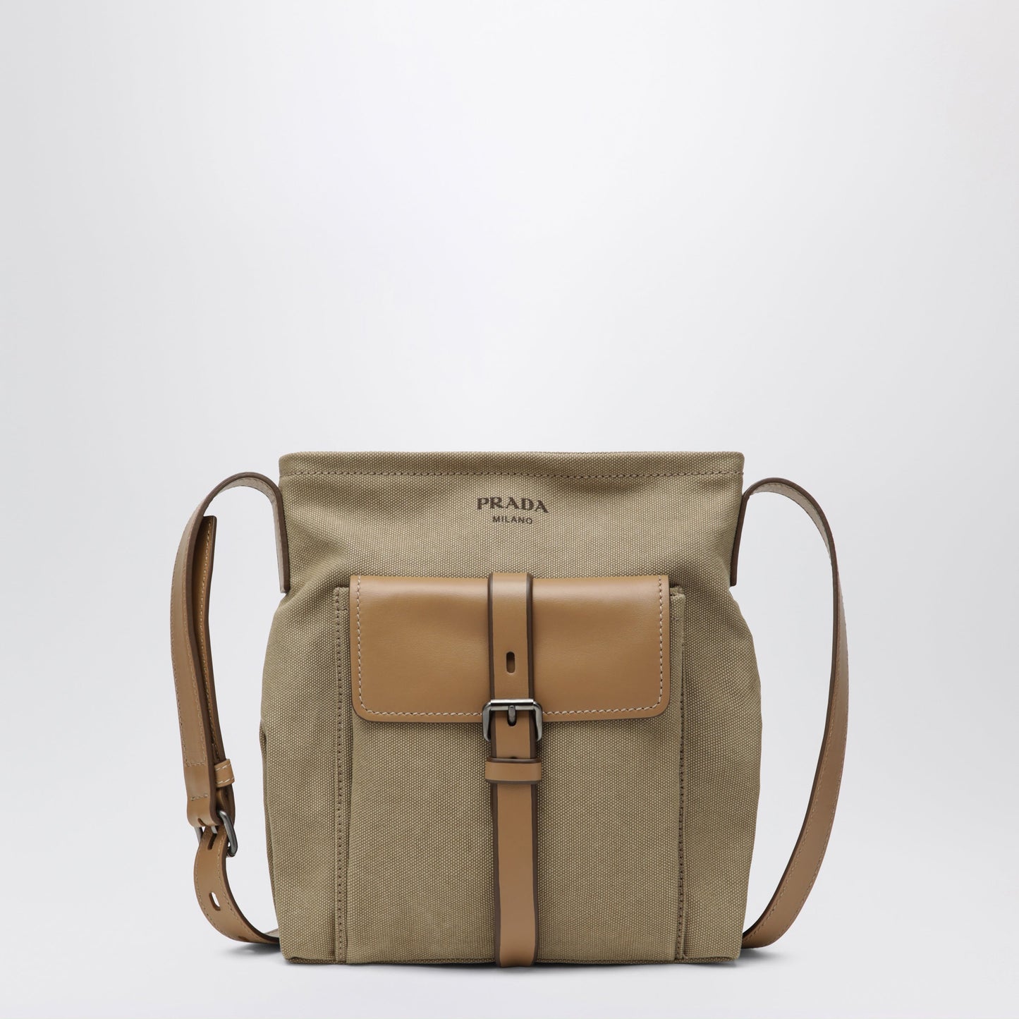 Prada Route Crossbody Bag In Canvas And Khaki Leather Men PRADA