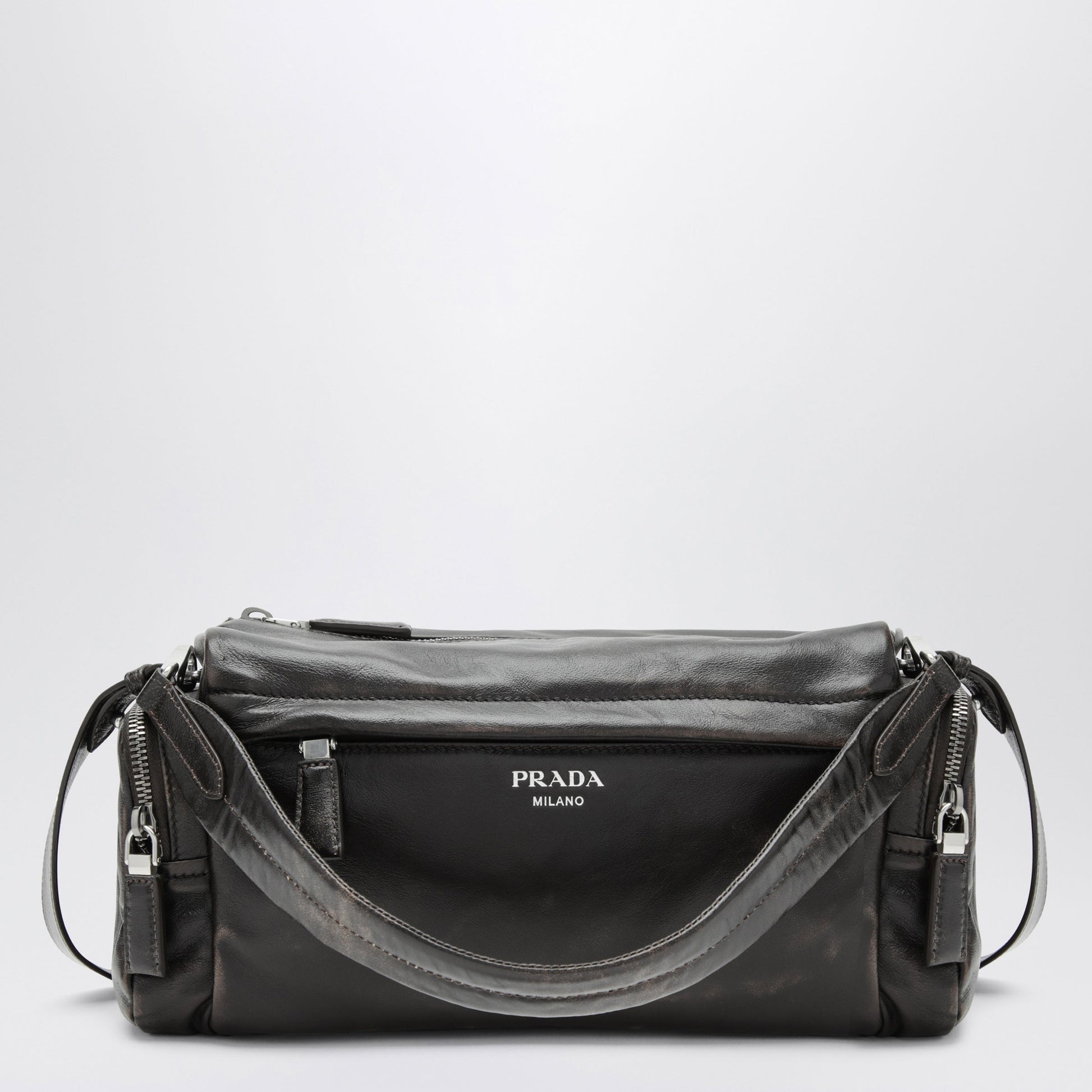 Prada Dark Brown Aged-Effect Nappa Crossbody Bag Men PRADA