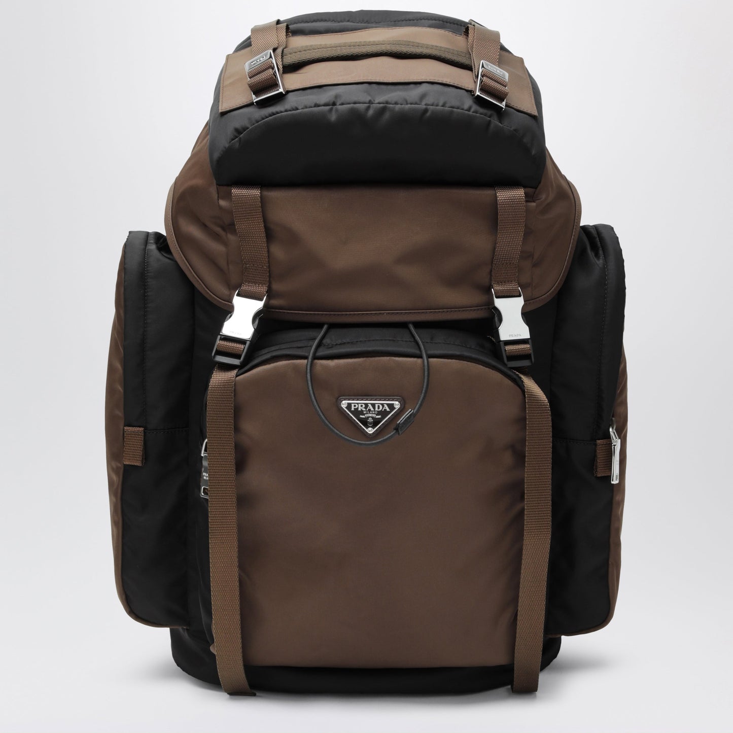 Prada Backpack In Re-Nylon And Leather Black / Burnt Men PRADA