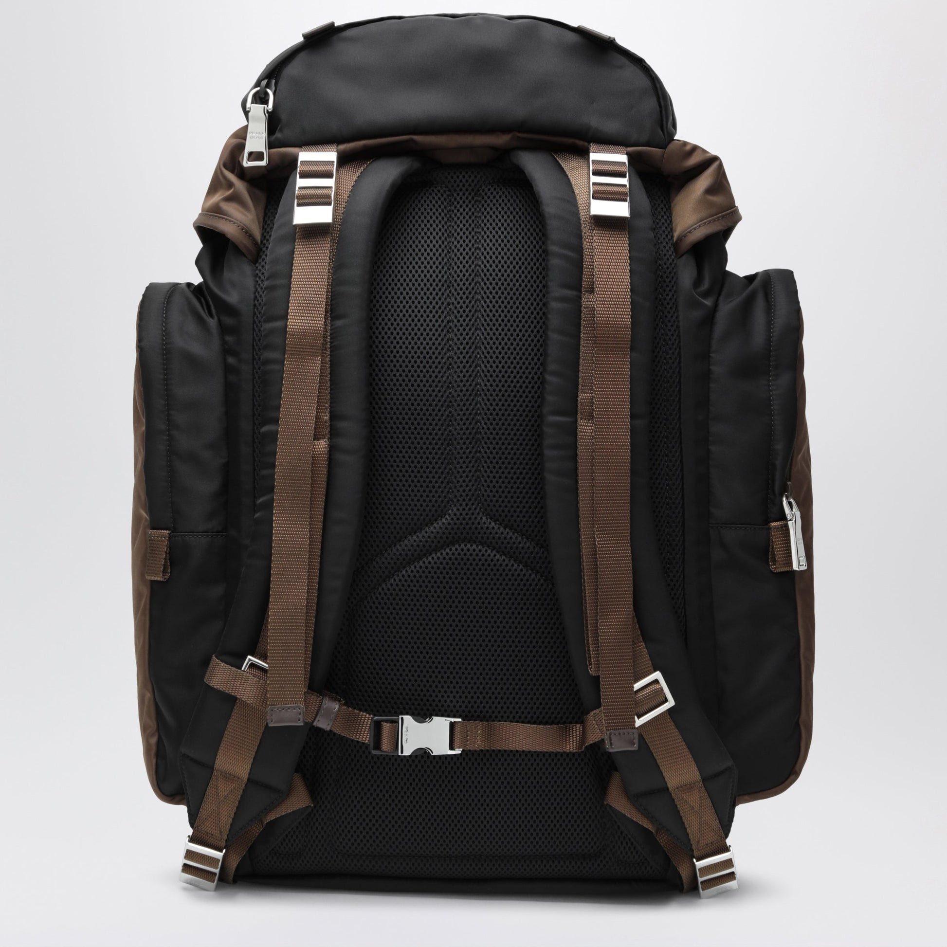 Prada Backpack In Re-Nylon And Leather Black / Burnt Men PRADA