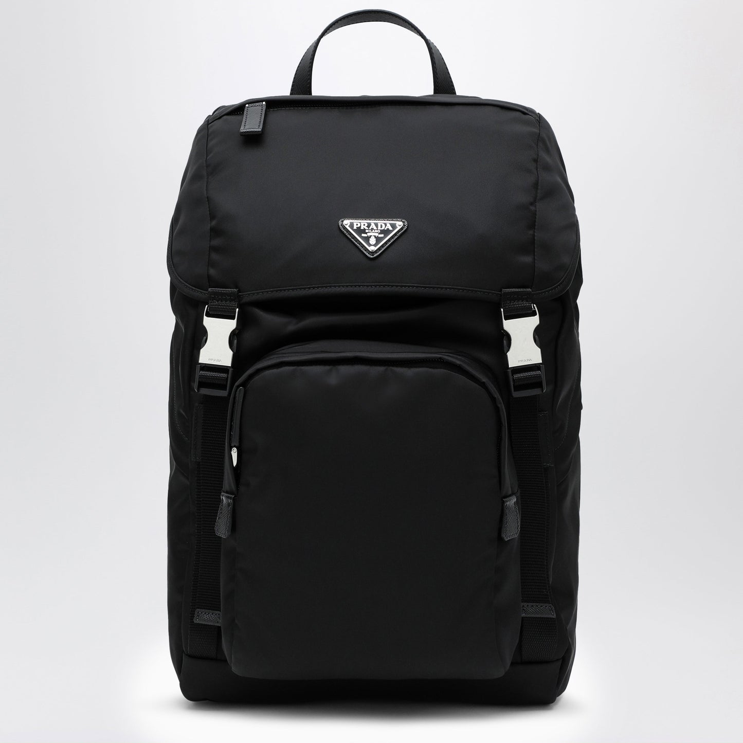 Prada Black Re-Nylon Backpack With Snap Fastener Men PRADA