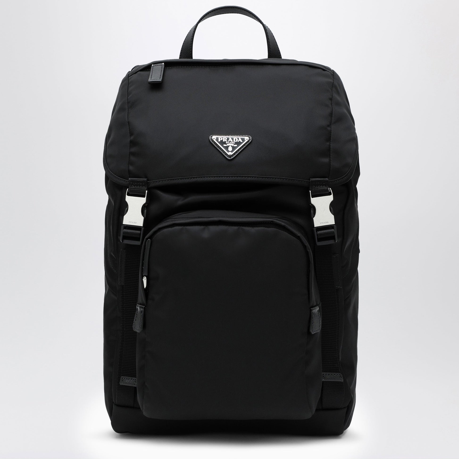 Prada Black Re-Nylon Backpack With Snap Fastener Men PRADA