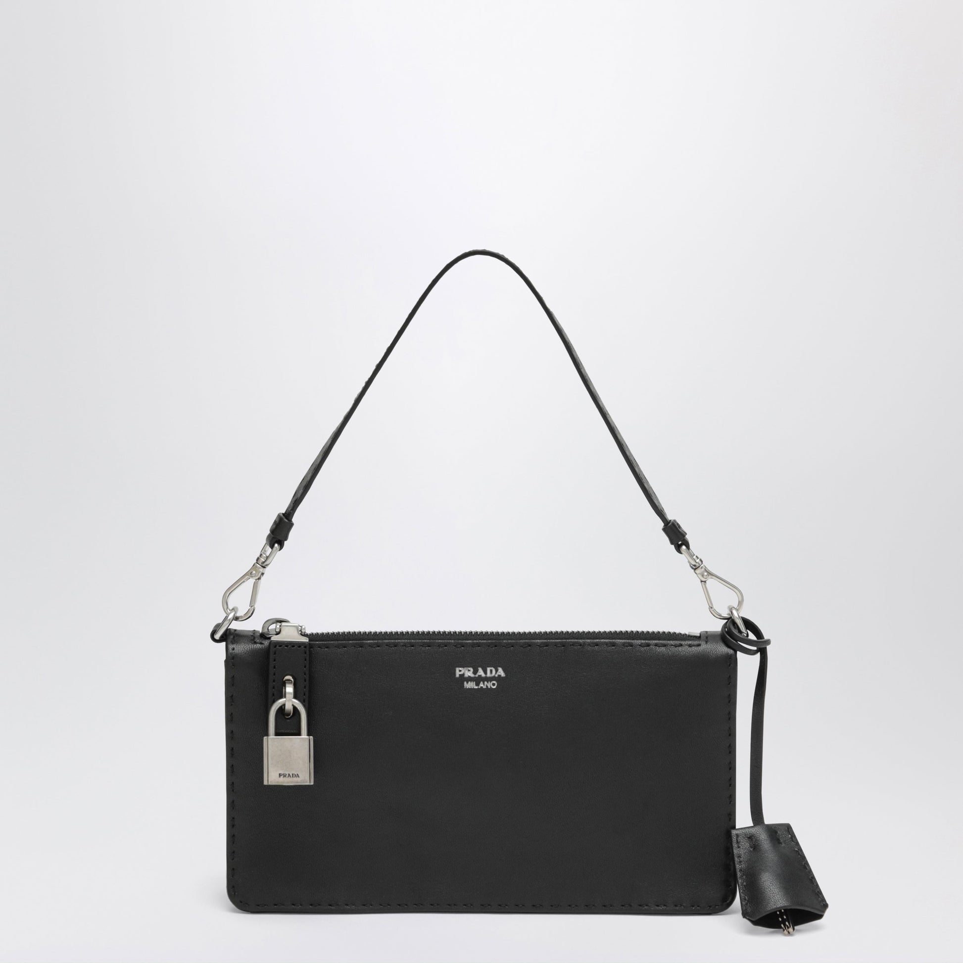 Prada Black Aged Leather Pouch Men PRADA
