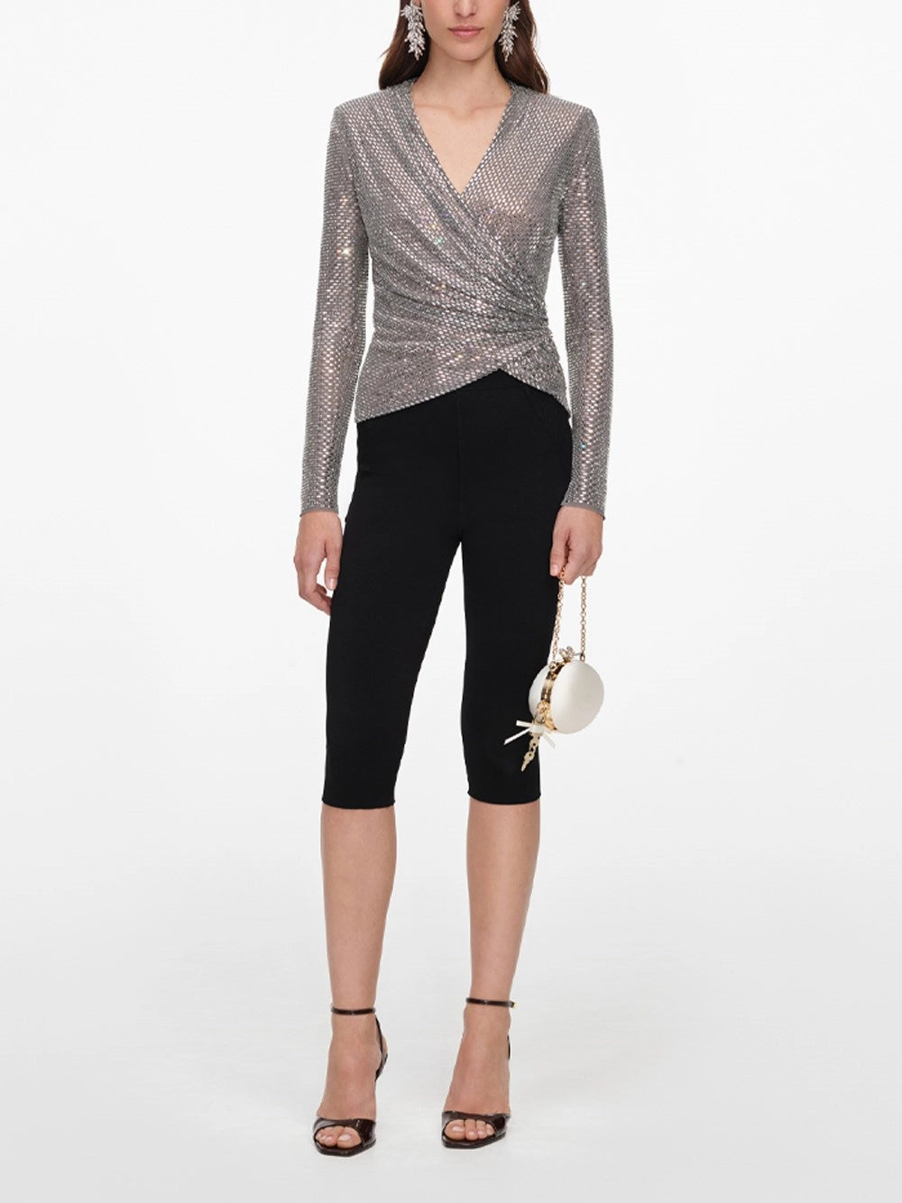 Self-Portrait Women Rhinestone Mesh Wrap Top SELF-PORTRAIT
