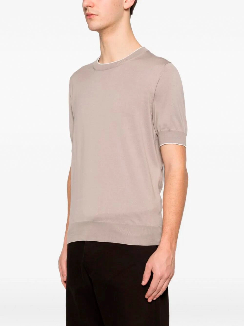 Brunello Cucinelli Men Cotton Lightweight Knit T-Shirt With Contrast Details BRUNELLO CUCINELLI