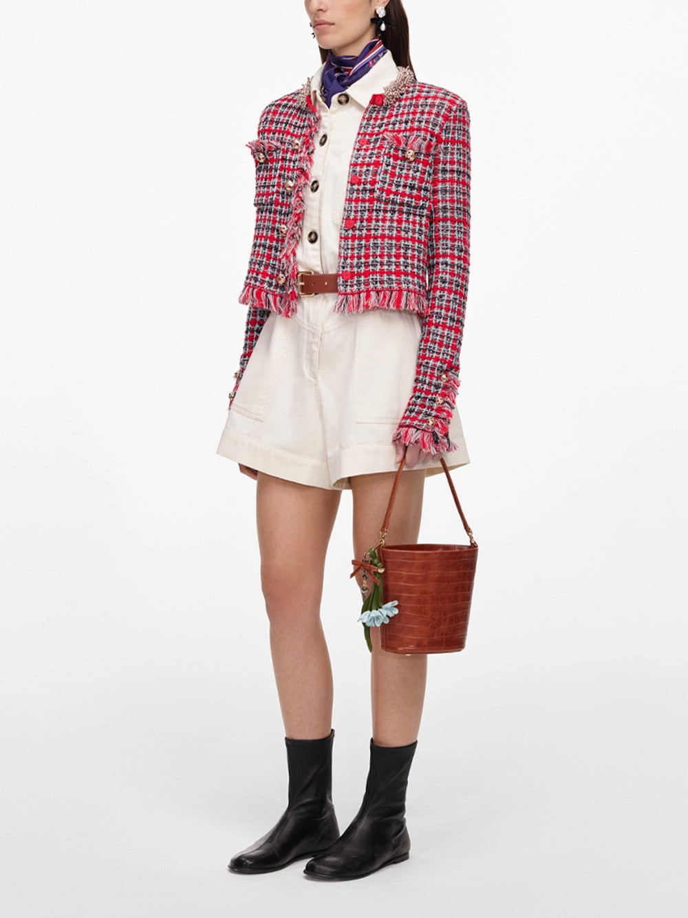 Self-Portrait Women Check Frayed Knit Jacket SELF-PORTRAIT
