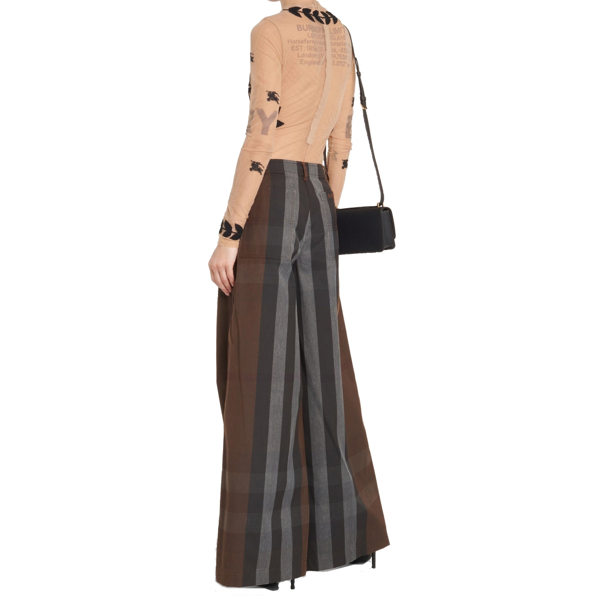 Burberry Checked Wide Leg Canvas Pants Women BURBERRY