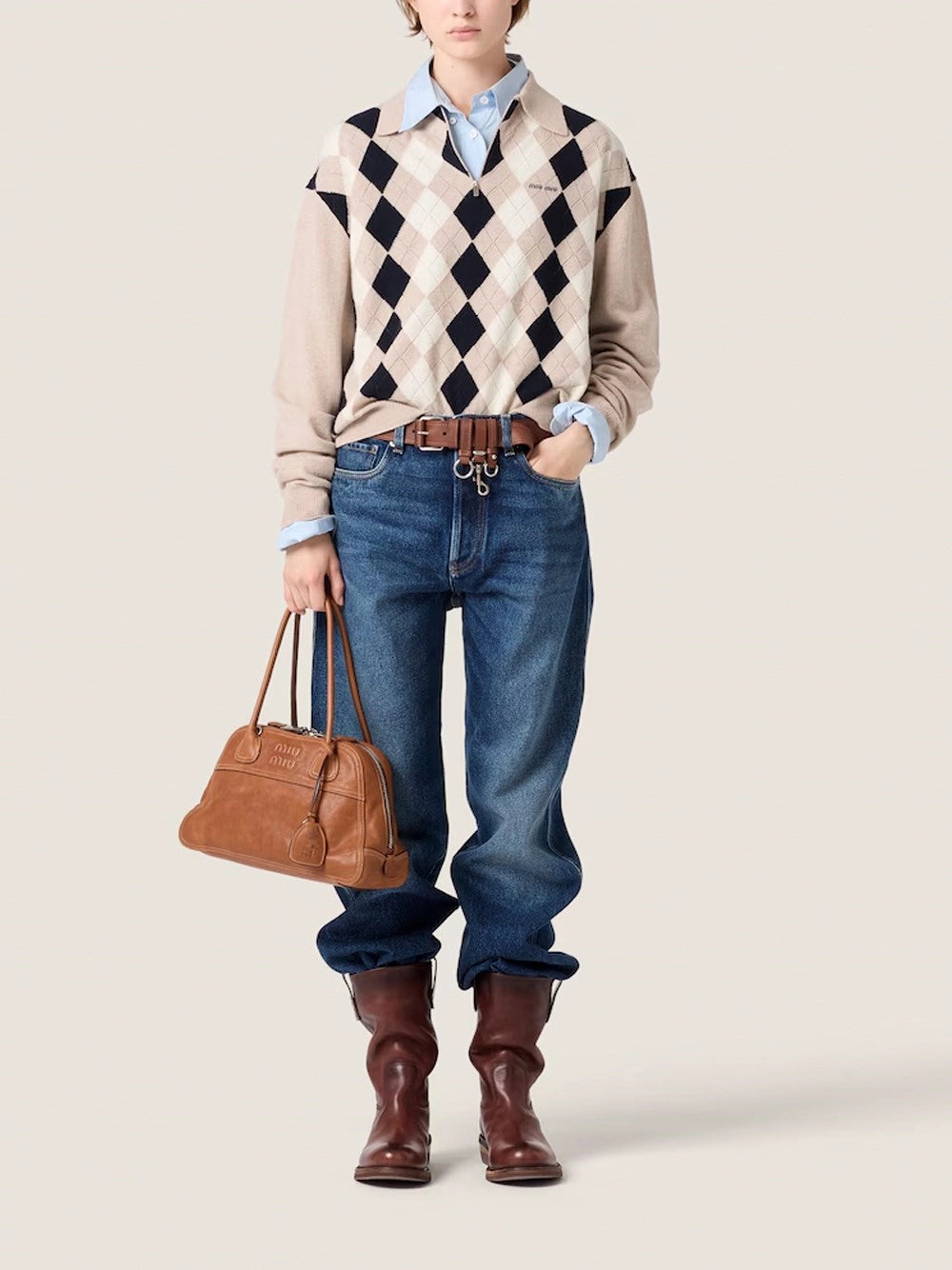 Miu Miu Women Argyle Polo-Neck Sweater MIU MIU