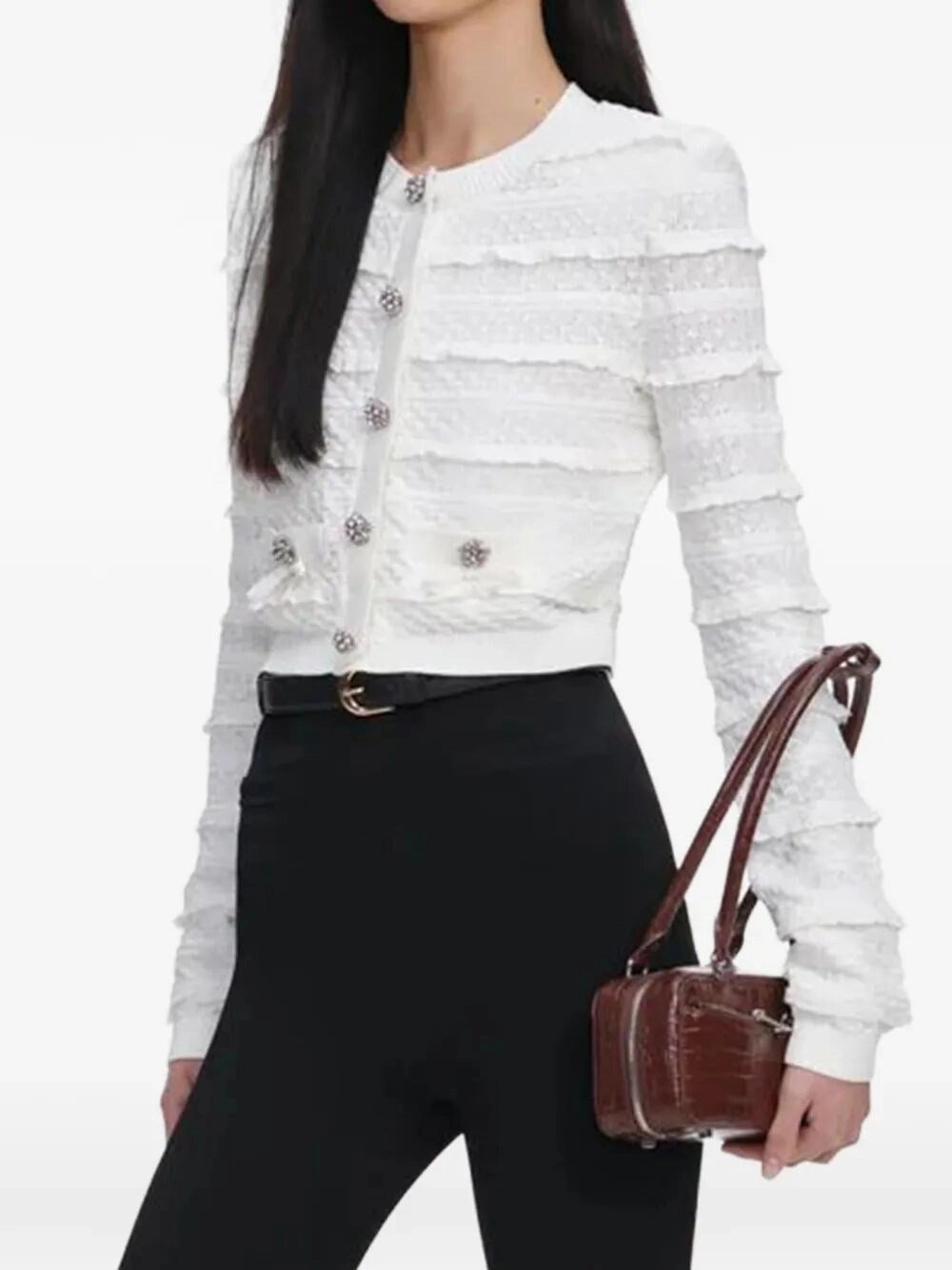 Self-Portrait Women Pointelle Diamante Cardigan SELF-PORTRAIT