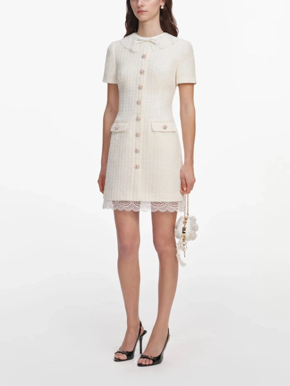 Self-Portrait Women Boucle Lace Trim Mini Dress SELF-PORTRAIT