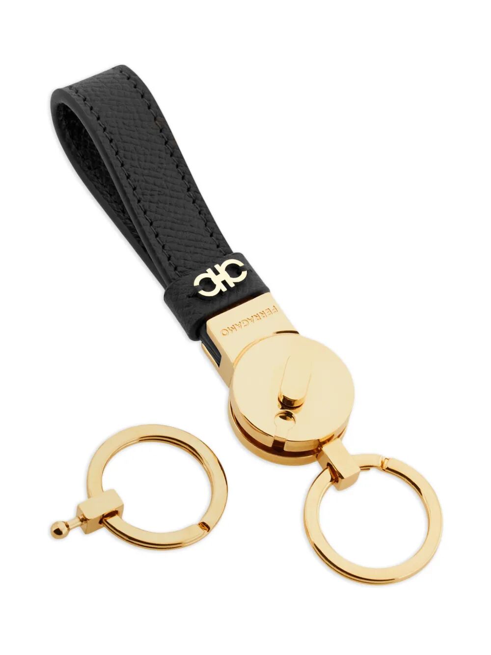 Ferragamo Men Micro Gancio Hammered Leather Key Holder FERRAGAMO