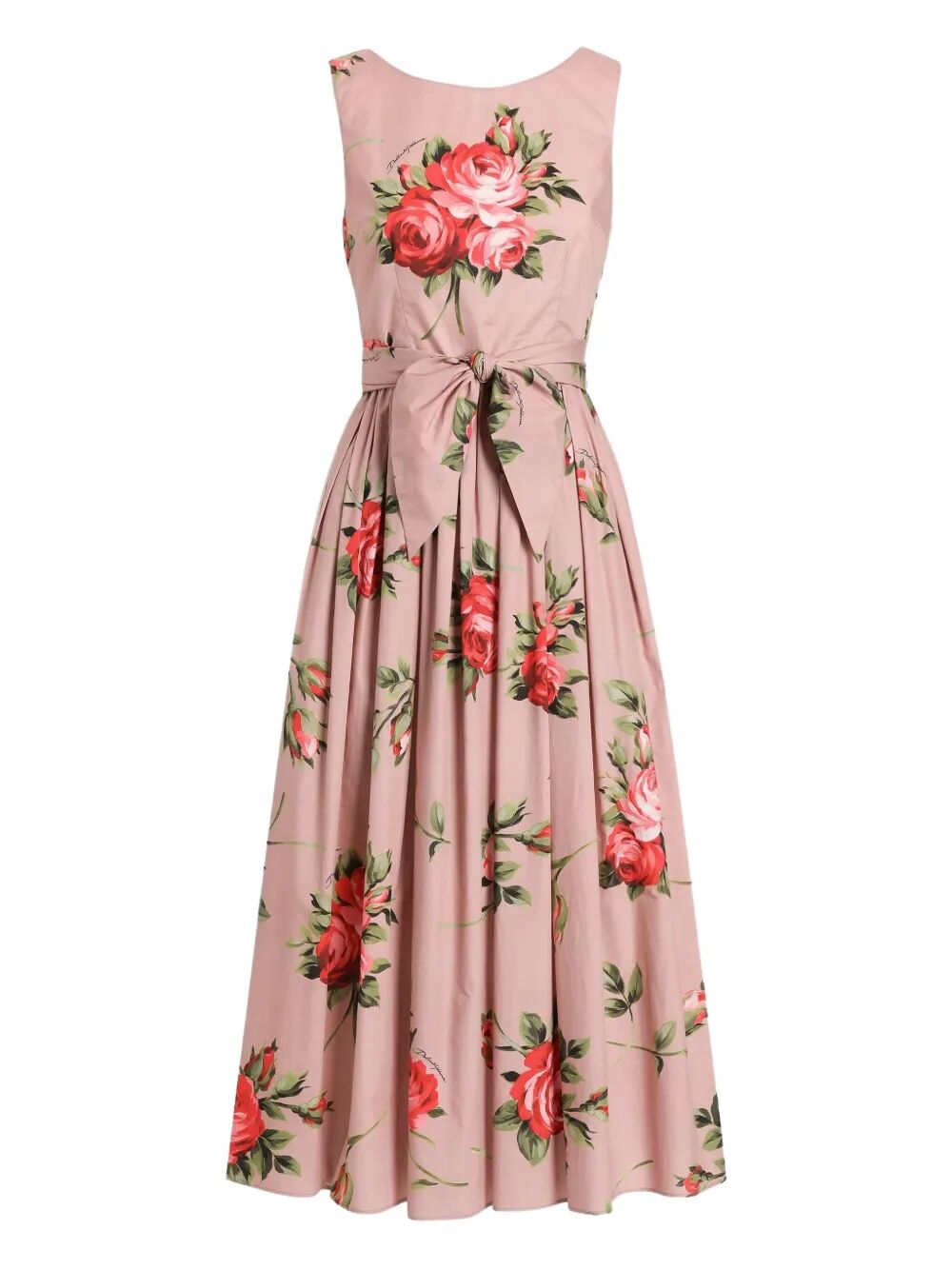 Dolce & Gabbana Women Rose Bouquet-Print Cotton Pleated Dress DOLCE & GABBANA