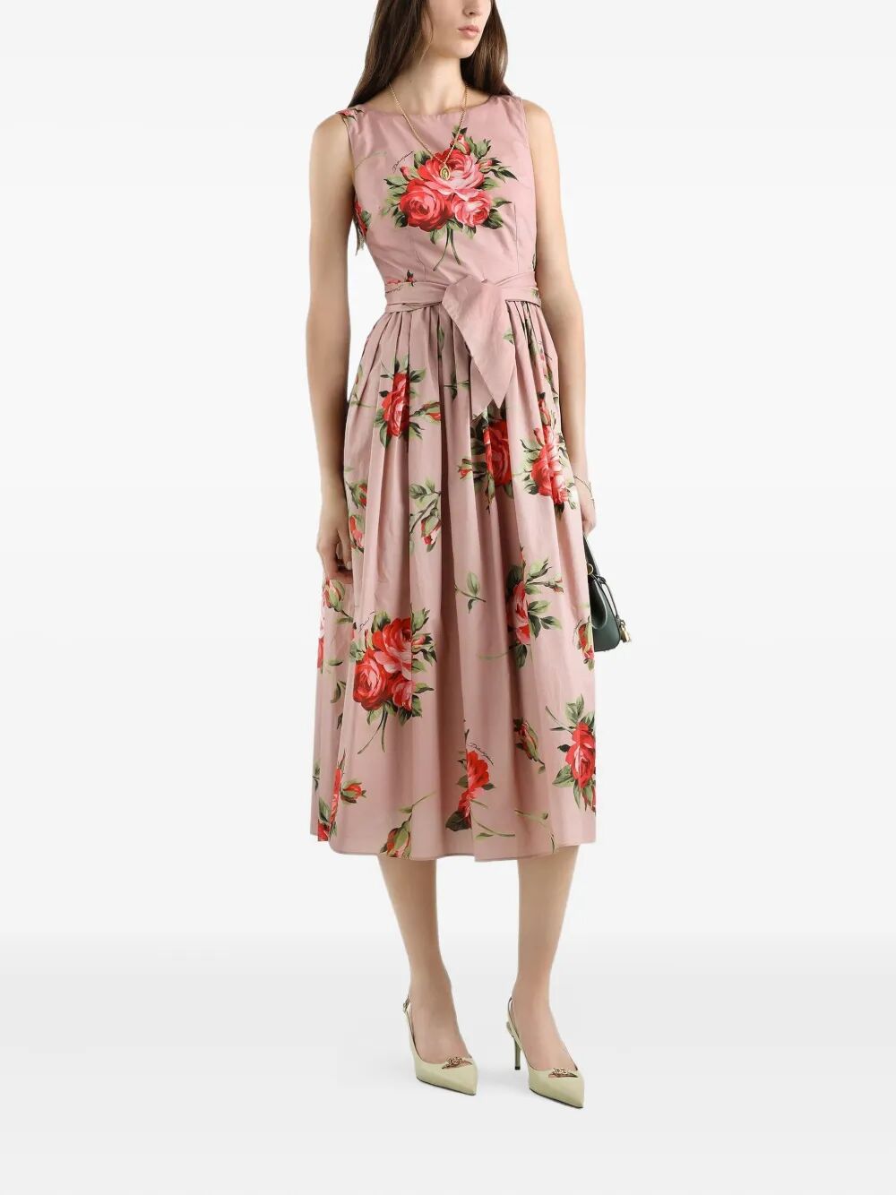 Dolce & Gabbana Women Rose Bouquet-Print Cotton Pleated Dress DOLCE & GABBANA