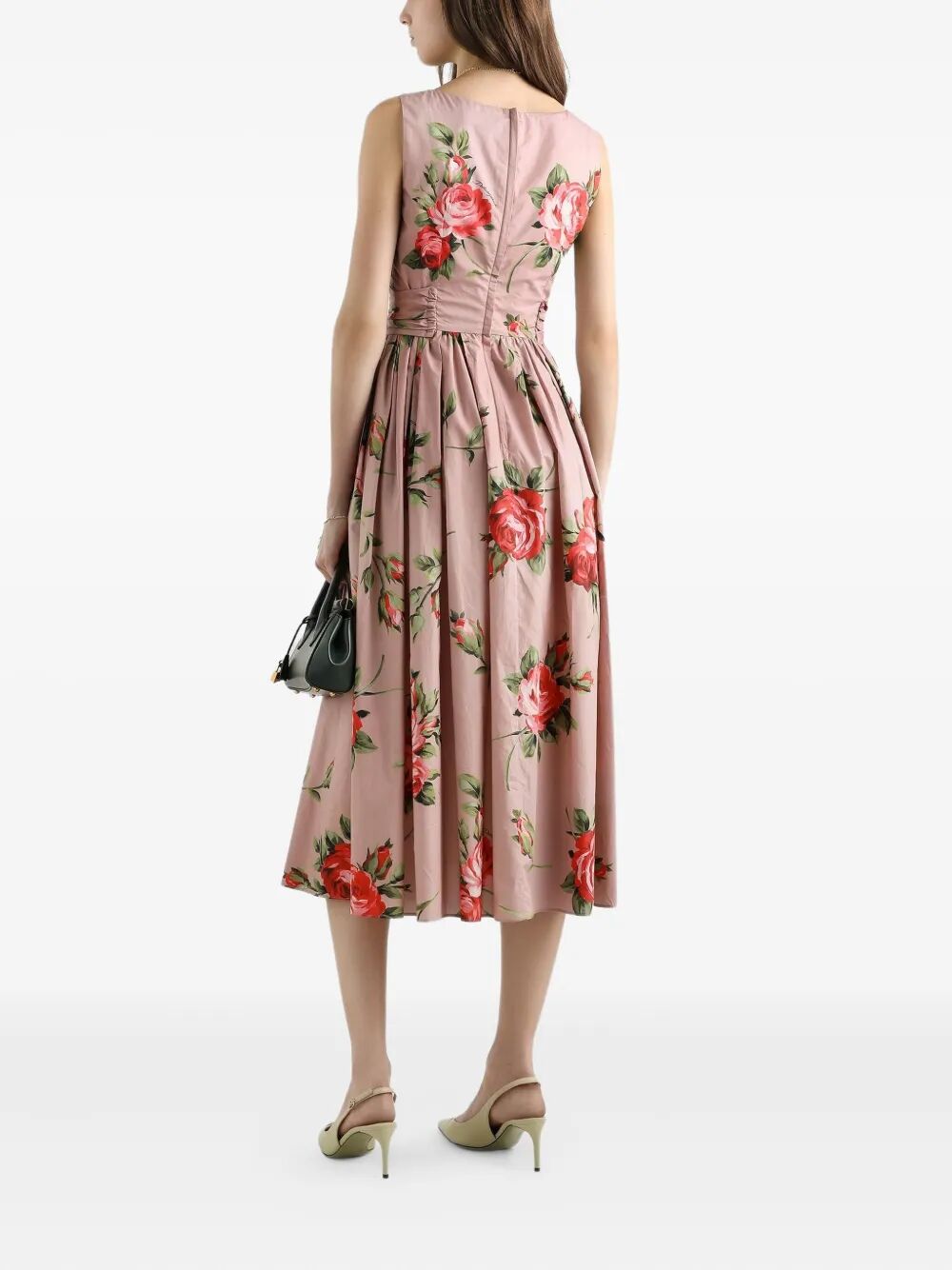 Dolce & Gabbana Women Rose Bouquet-Print Cotton Pleated Dress DOLCE & GABBANA