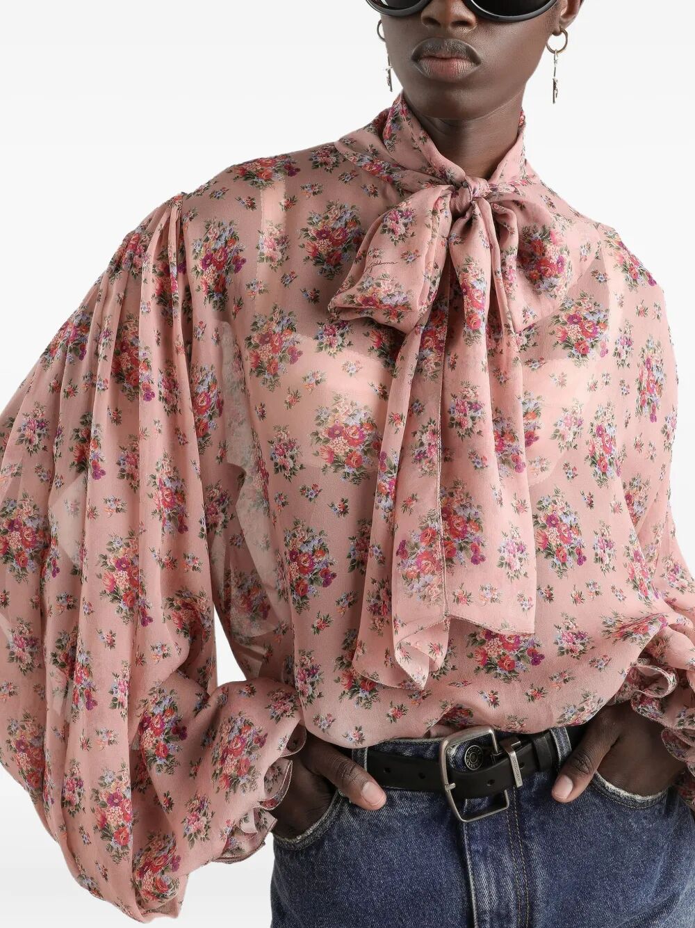Dolce & Gabbana Women Small Flower Bouquets-Print Chiffon Top DOLCE & GABBANA