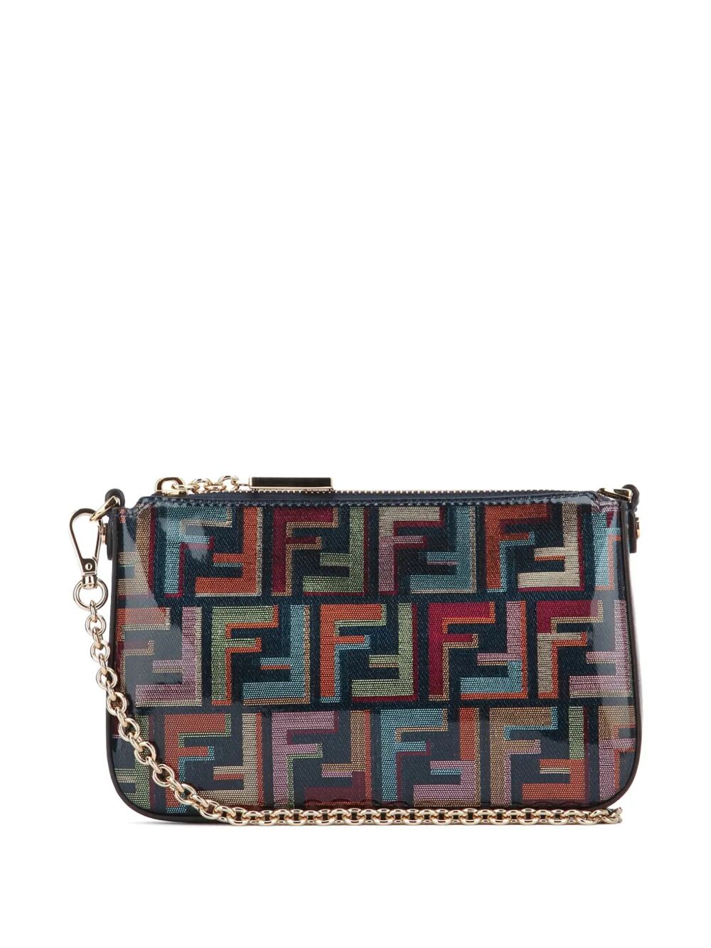 Fendi Women Multicolour Glazed Ff Fabric Baguette Pouch With Chain FENDI