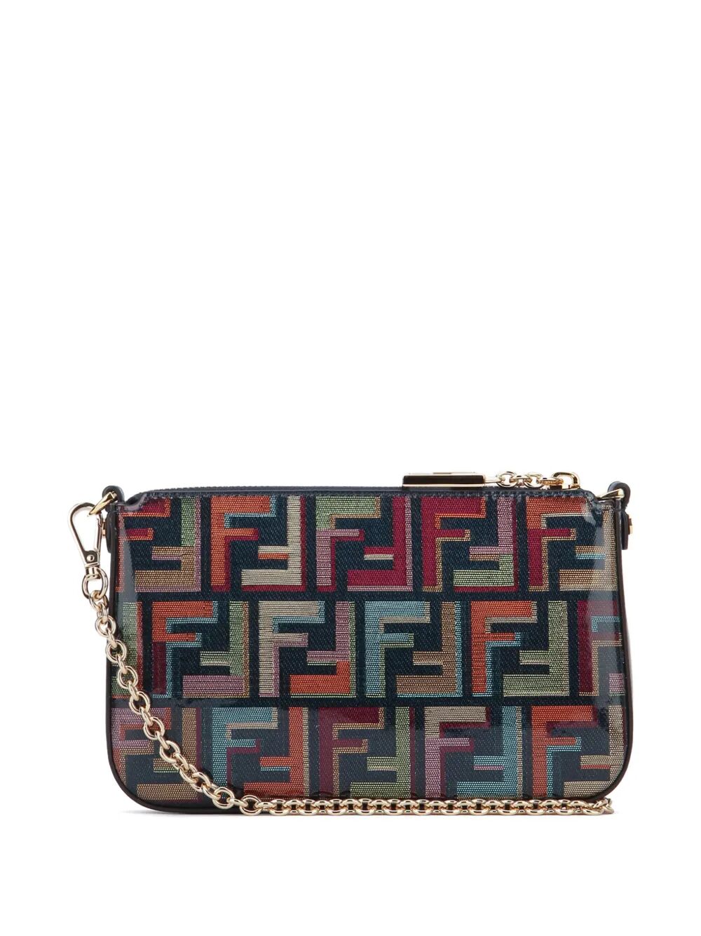 Fendi Women Multicolour Glazed Ff Fabric Baguette Pouch With Chain FENDI