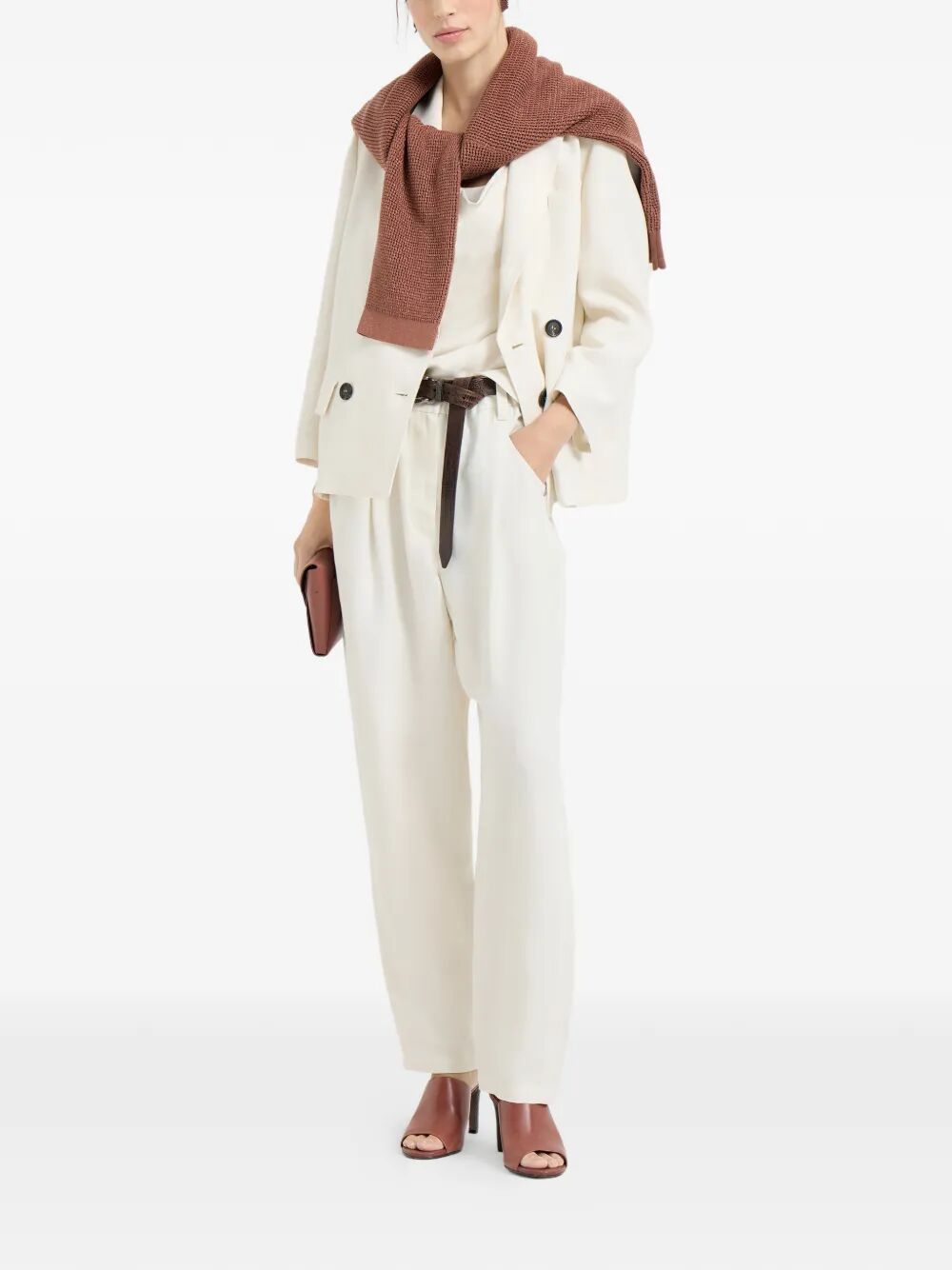 Brunello Cucinelli Women Giacca In Twill Fluid Di Viscosa E Lino Con Monile BRUNELLO CUCINELLI