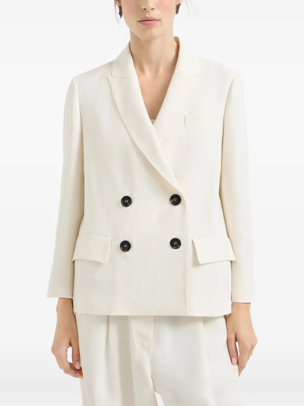 Brunello Cucinelli Women Giacca In Twill Fluid Di Viscosa E Lino Con Monile BRUNELLO CUCINELLI